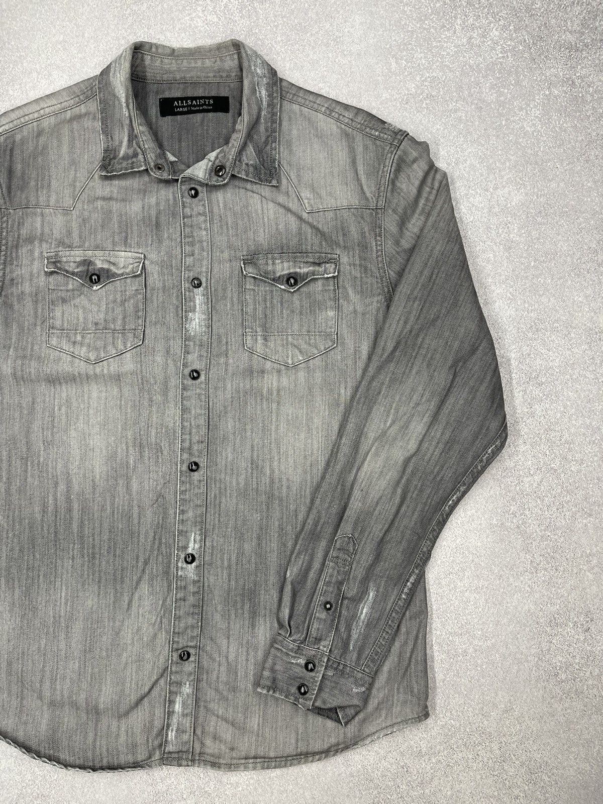 Allsaints Mens AllSaints Ikemat Grey Denim Shirt Size L Size US L / EU 52-54 / 3 - 4 Thumbnail