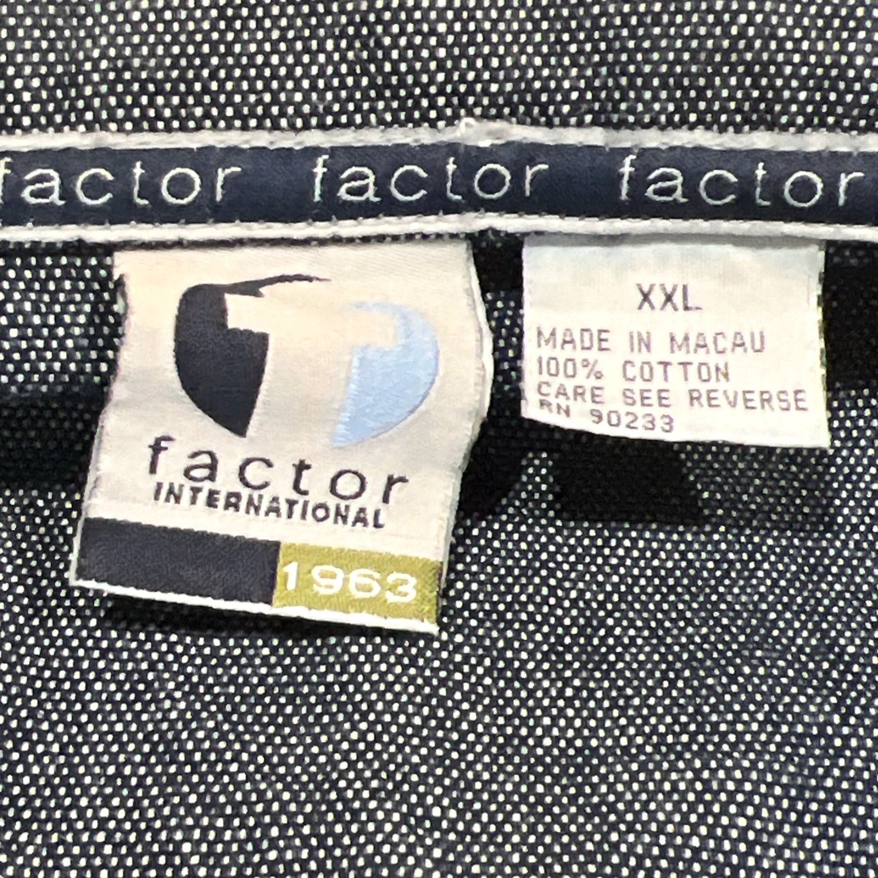 Vintage Factor International Denim Jean Jacket Men’s 2XL Button Up Cotton Mid Length Blue Denim 90s Classic Motorcycle Pockets Mens Regular Jacket Size US 39 - 5 Thumbnail