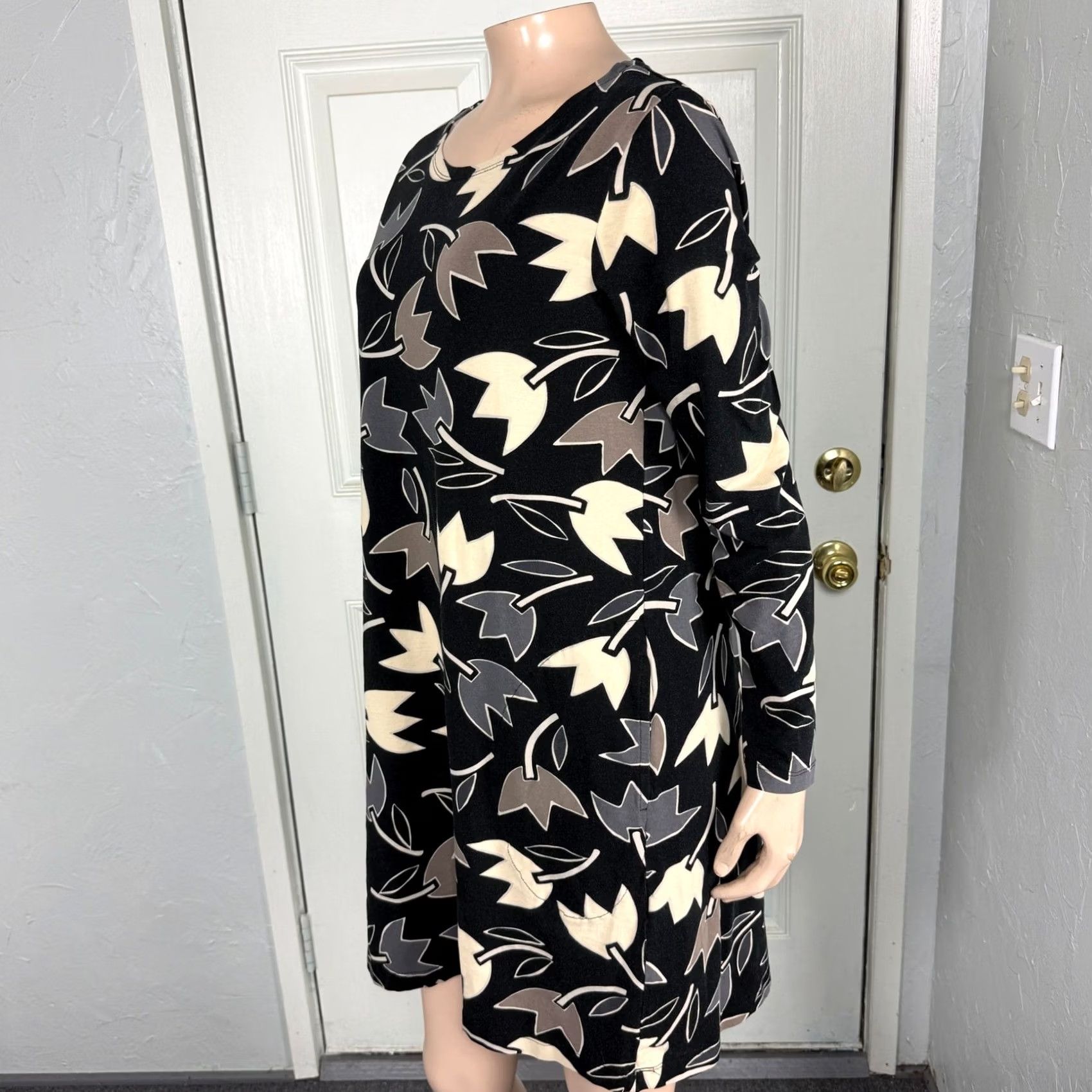 Vintage Gudrun Sjoden Women's Knit Cotton Dress Long Sleeve Floral Pocket M3-14 Medium Black Raglan Sleeve Pullover Dress Woman Size M / US 6-8 / IT 42-44 - 3 Thumbnail