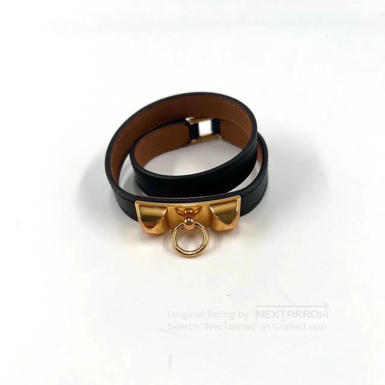 Hermes × Vintage Hermes H Black Leather Bracelet | Grailed