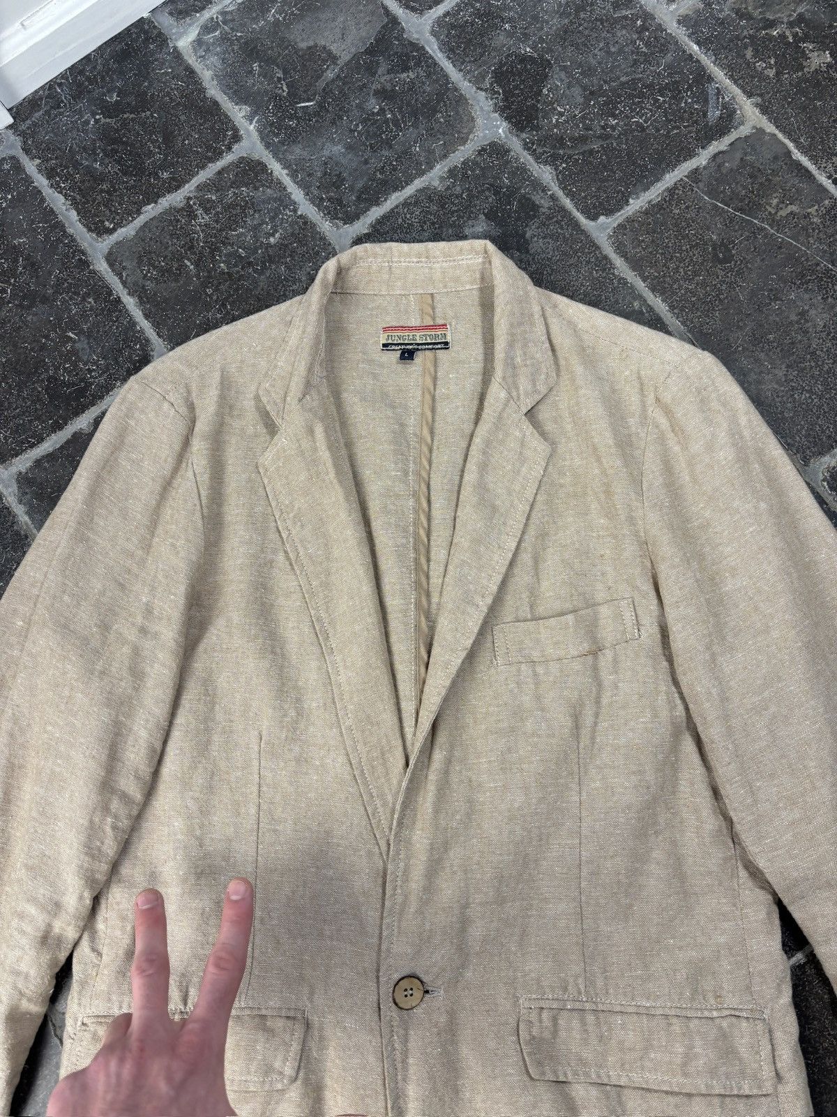Japanese Brand 1990s Vintage Linen Blazer Suit Jacket Jungle Storm Japan Size 34R - 12 Thumbnail