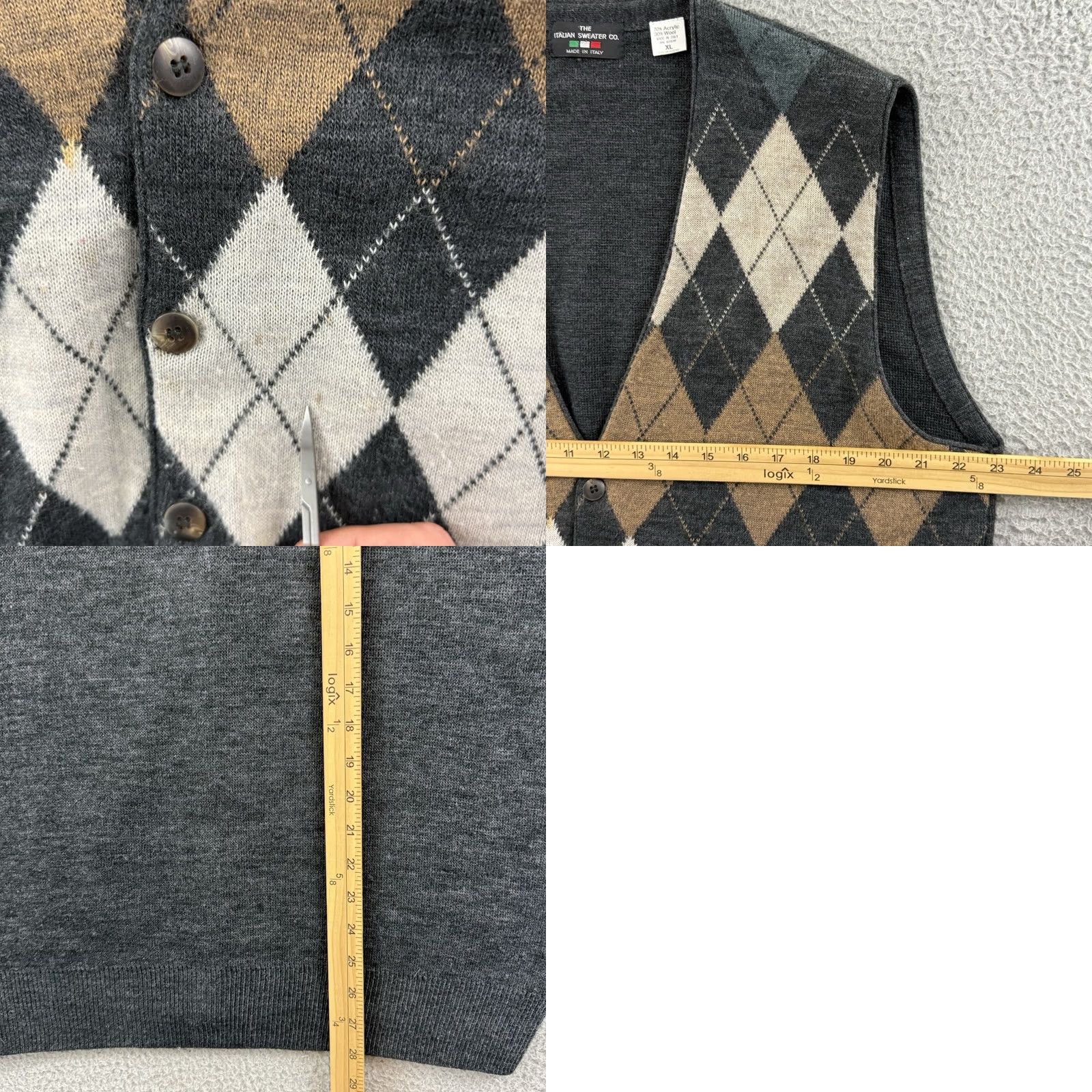Vintage VINTAGE Italian Sweater Vest Mens XL Argyle 90s Knit Button Up Grandpa Core Size US XL / EU 56 / 4 - 8 Thumbnail