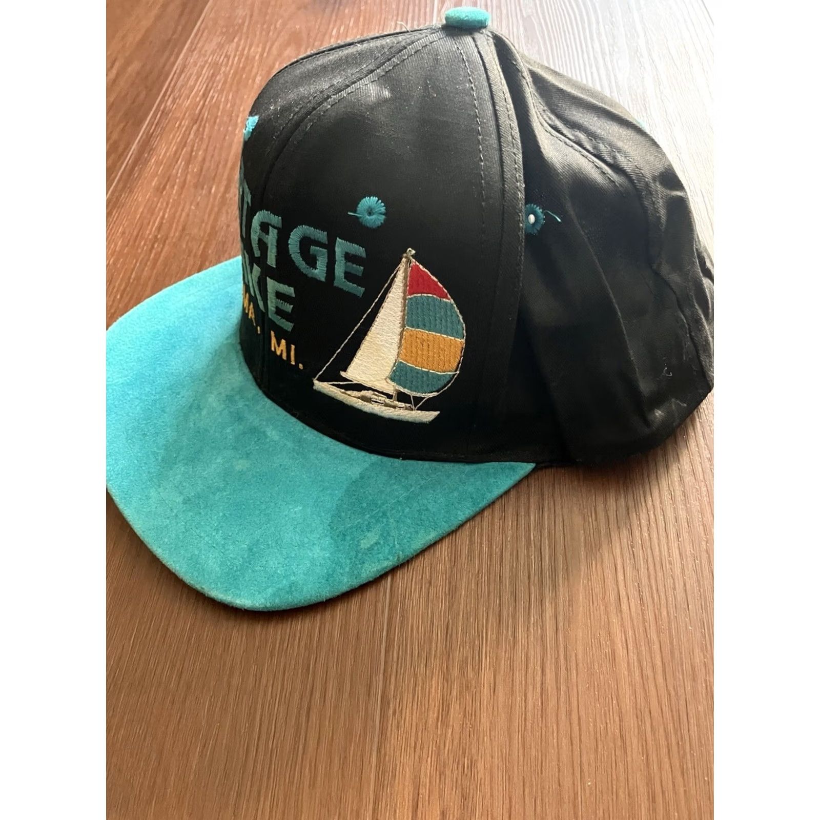 Altea VINTAGE Cobra Cap Mens Snapback Teal Suede Brim Portage Lake Michigan 90s Green Adjustable Cap Mens 90s Outdoor Comfortable Size ONE SIZE - 2 Thumbnail