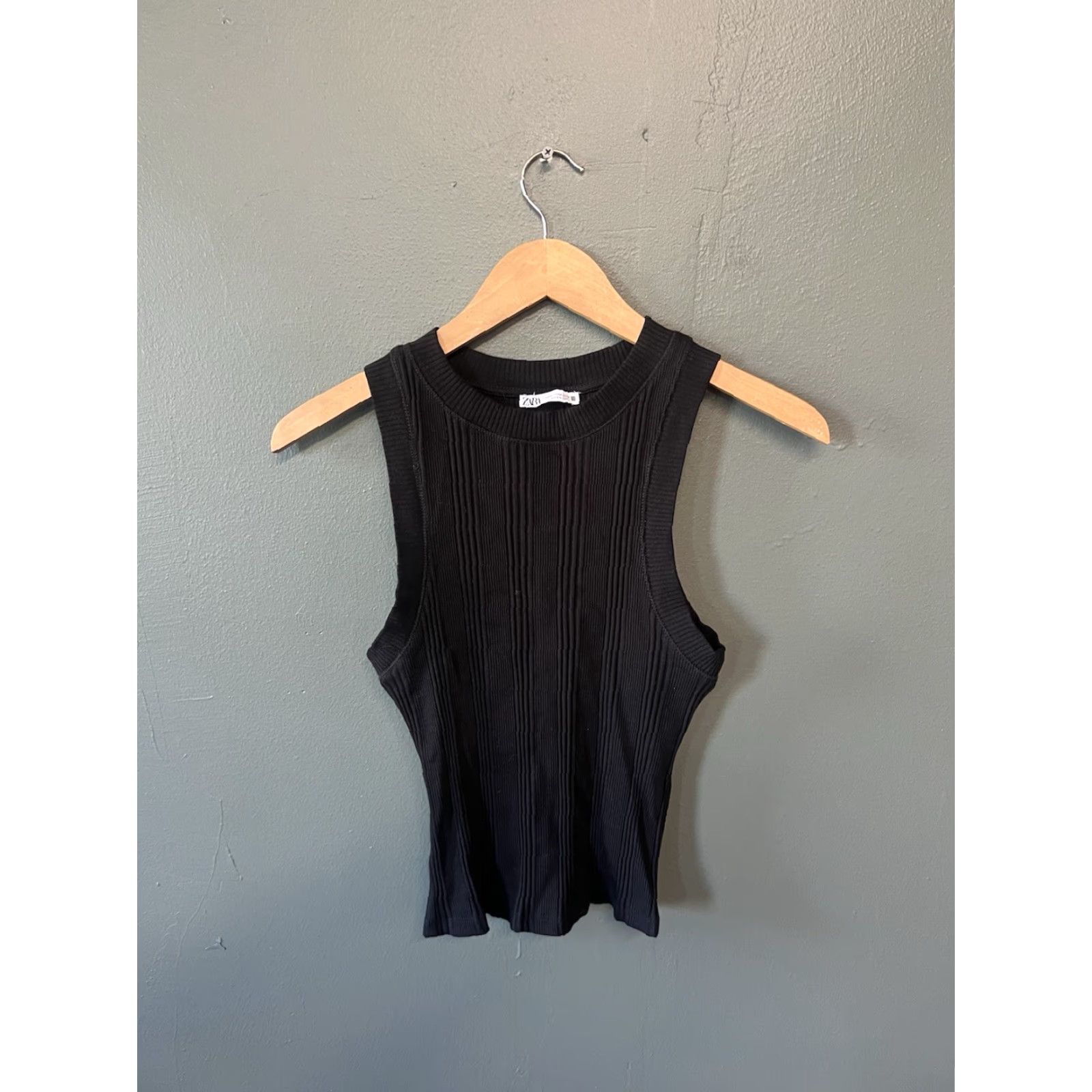 Zara Zara Tank Top Womens Black Size M Ribbed Knit Casual Sleeveless Pullover Wide Strap Basic Shirt Tank Top Size M / US 6-8 / IT 42-44 - 2 Thumbnail