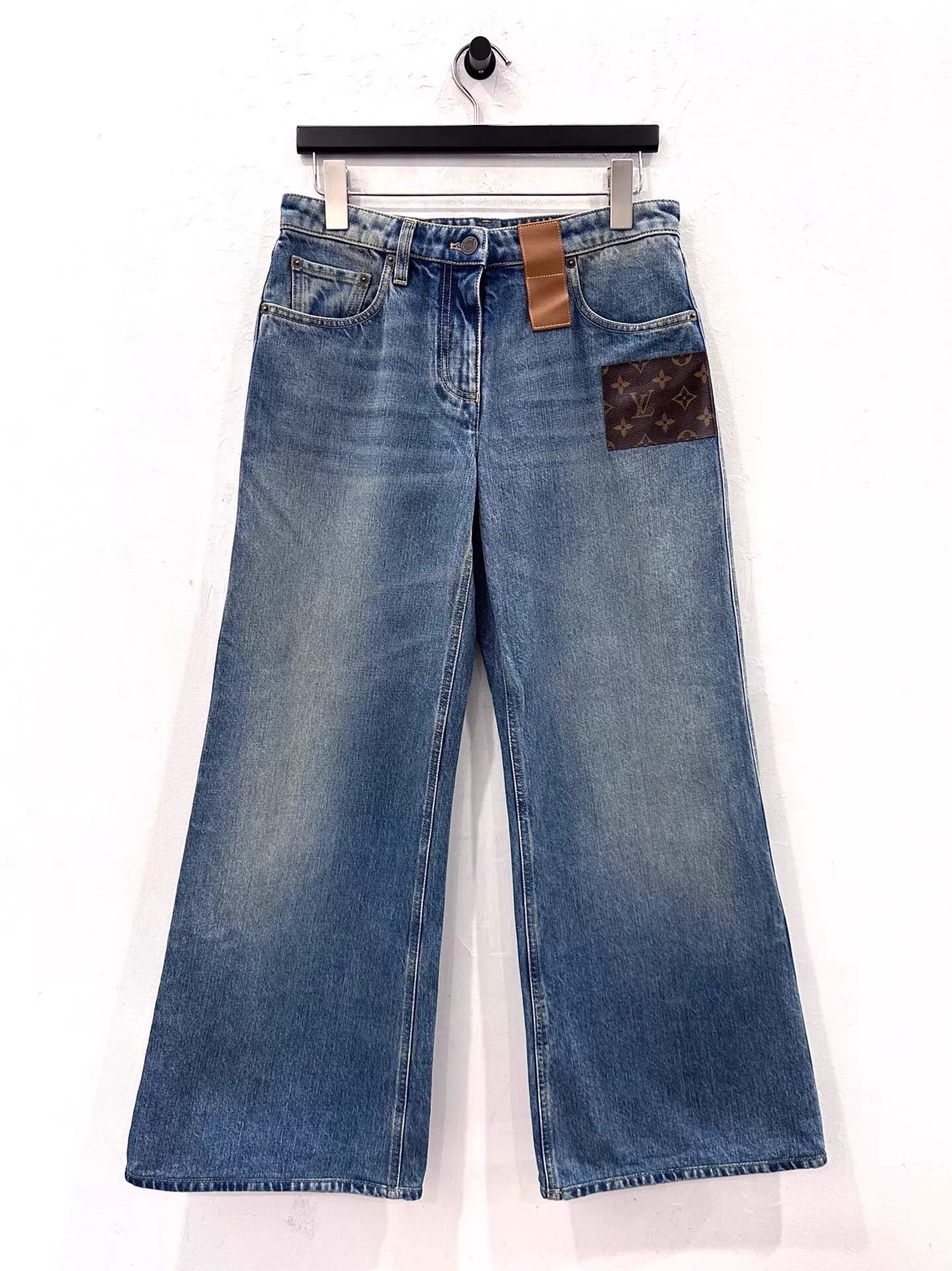Louis Vuitton LV Women's Blue Jeans Brown Monogram Trim 38 New Size 27" / US 4 / IT 40 - 1 Thumbnail
