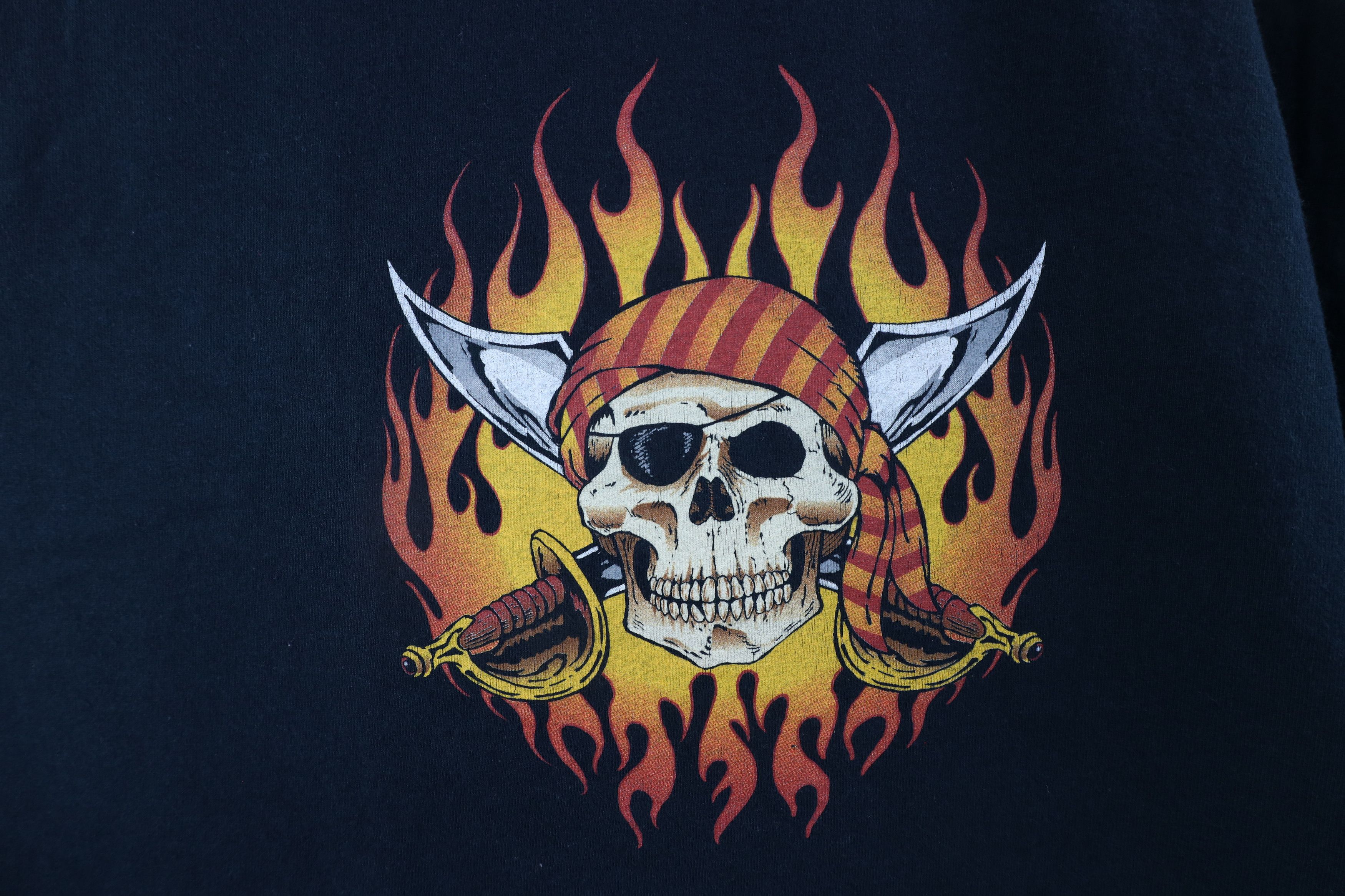 Vintage Vintage 90s Streetwear Skull Fire Flames Sword T-Shirt Size US XL / EU 56 / 4 - 4 Thumbnail