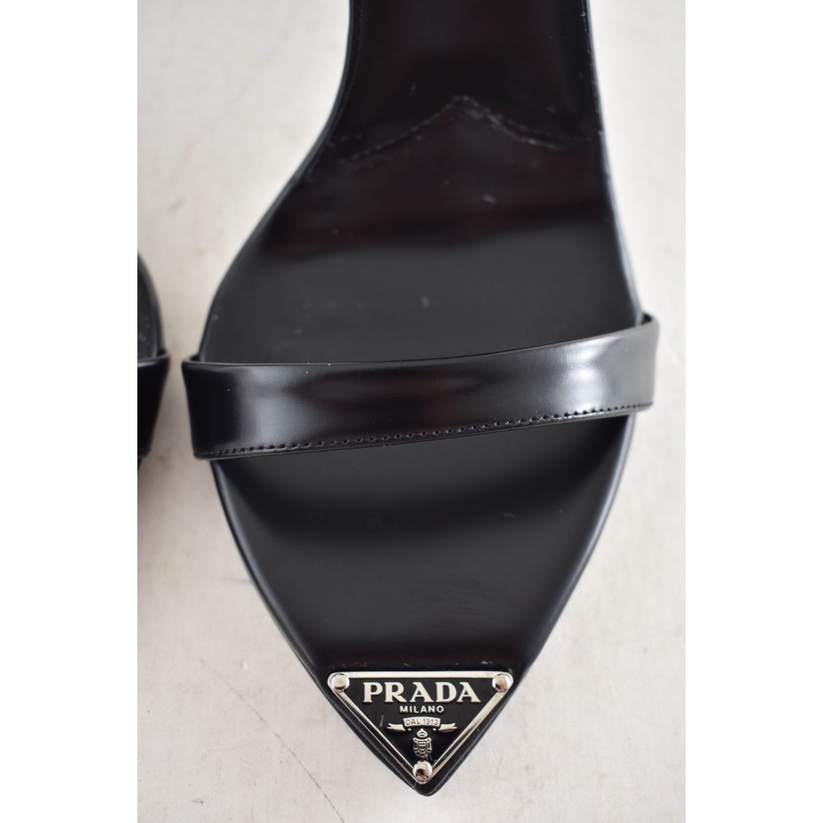 Prada Black Brushed Leather Pointed Toe Ankle Strap Sandal Pump 38 Size US 8 / IT 38 - 12 Thumbnail