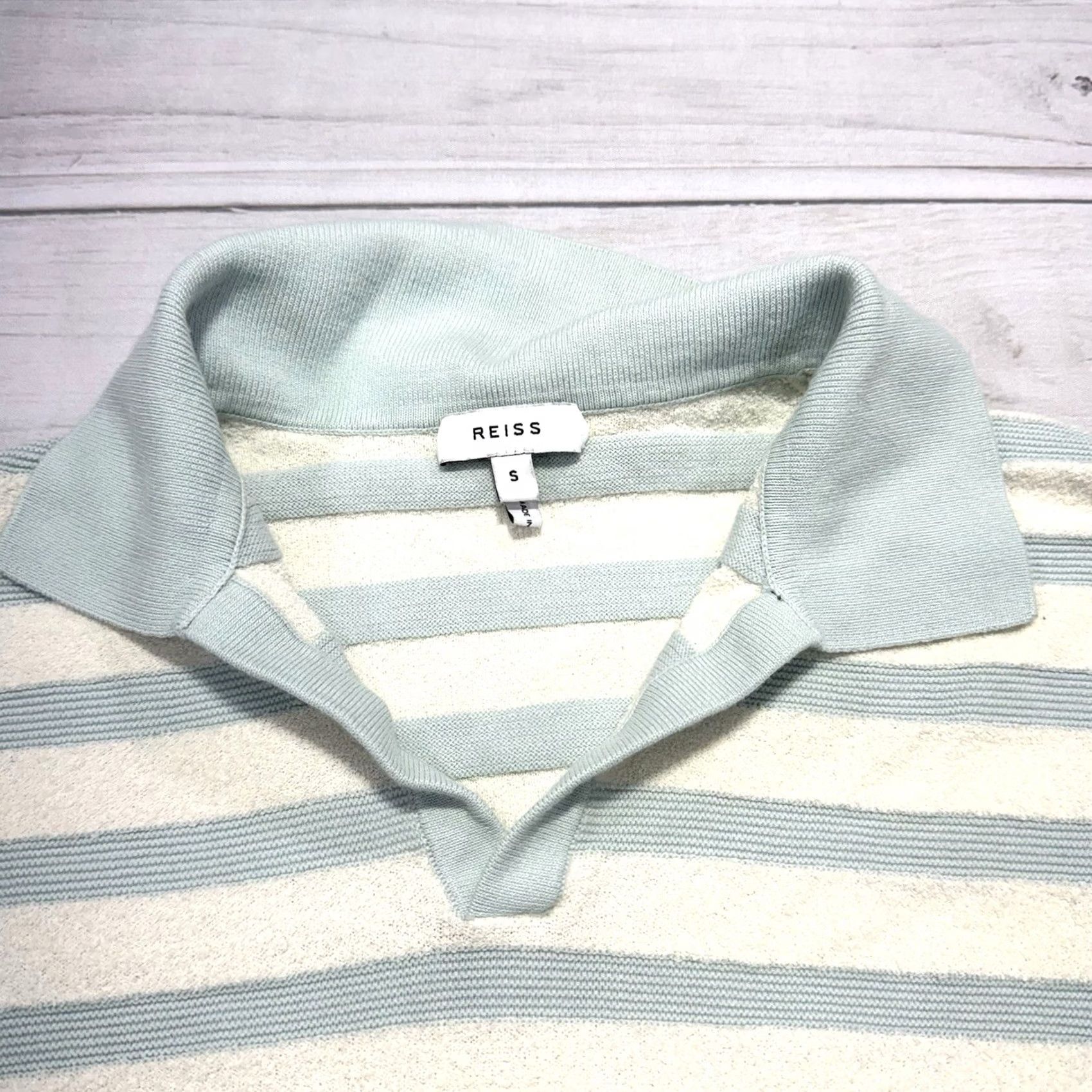 Reiss Reiss Polo Shirt Mens S Cream Blue Terry Cloth Resort Wear Casual Polo Shirt Size US S / EU 44-46 / 1 - 2 Thumbnail