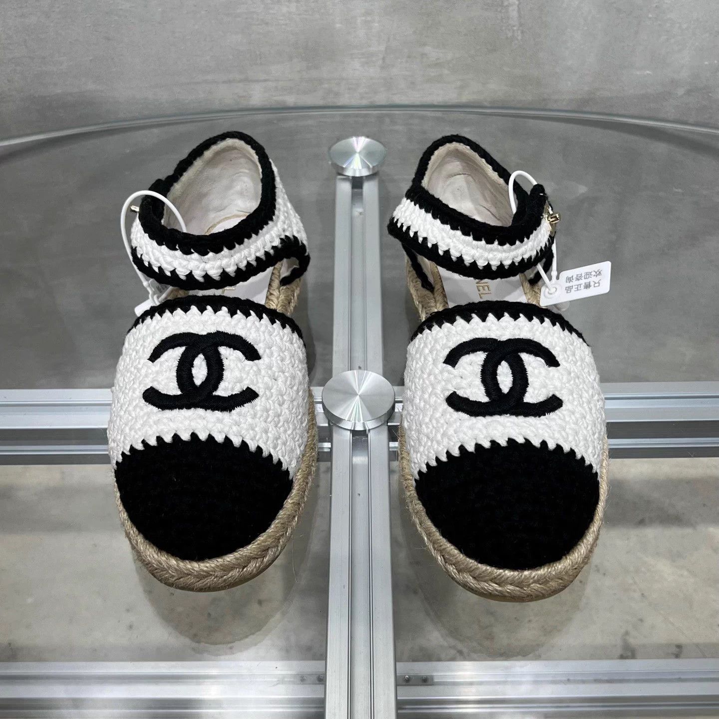 Chanel Chanel Black & White Panda Knit Fisherman Shoes Size 38 Size US 7.5 / IT 37.5 - 1 Thumbnail