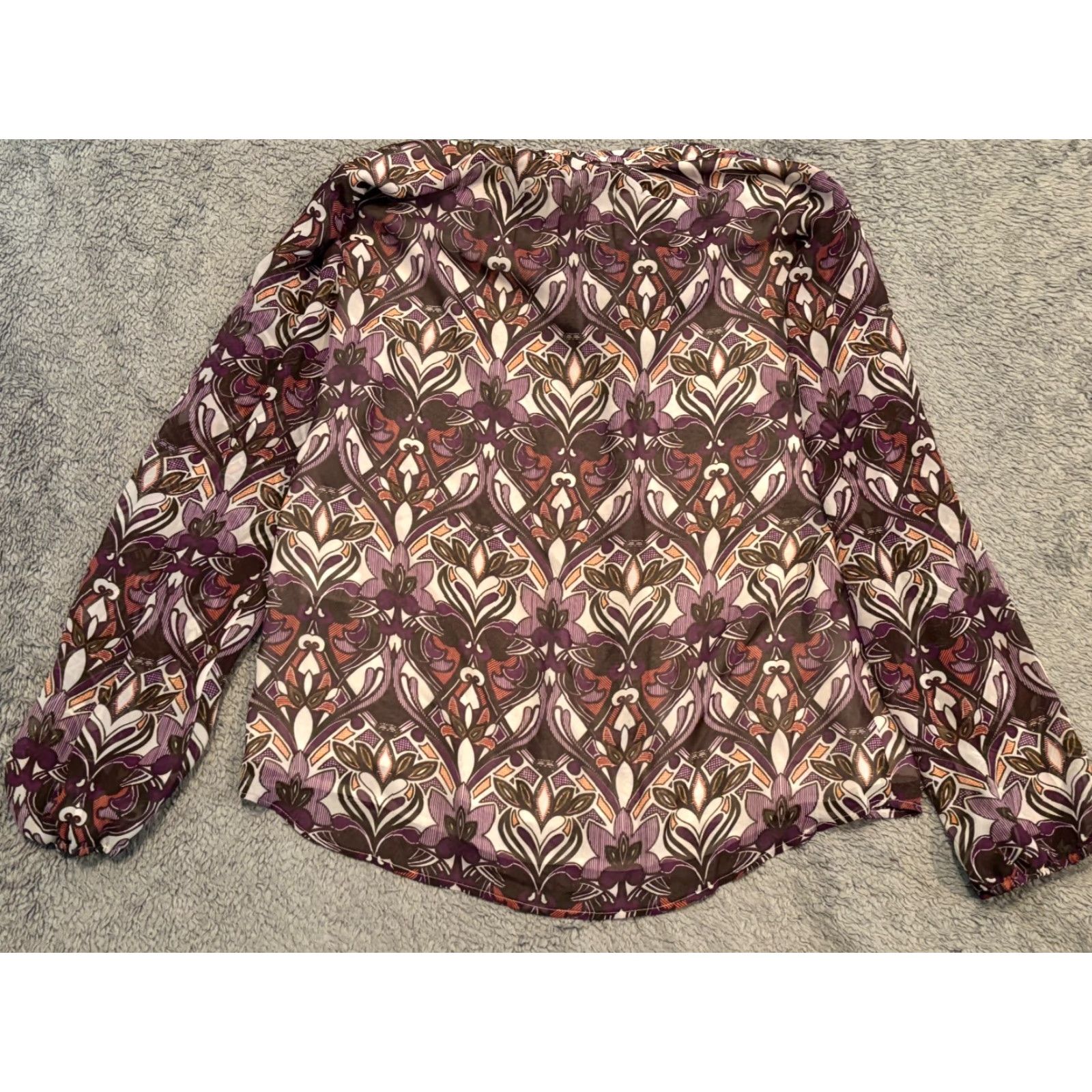 Vintage Daniel Rainn Blouse Womens L Purple Paisley Bohemian Peasant Long Sleeve Satin Polyester Chiffon Shirt Size L / US 10 / IT 46 - 6 Thumbnail