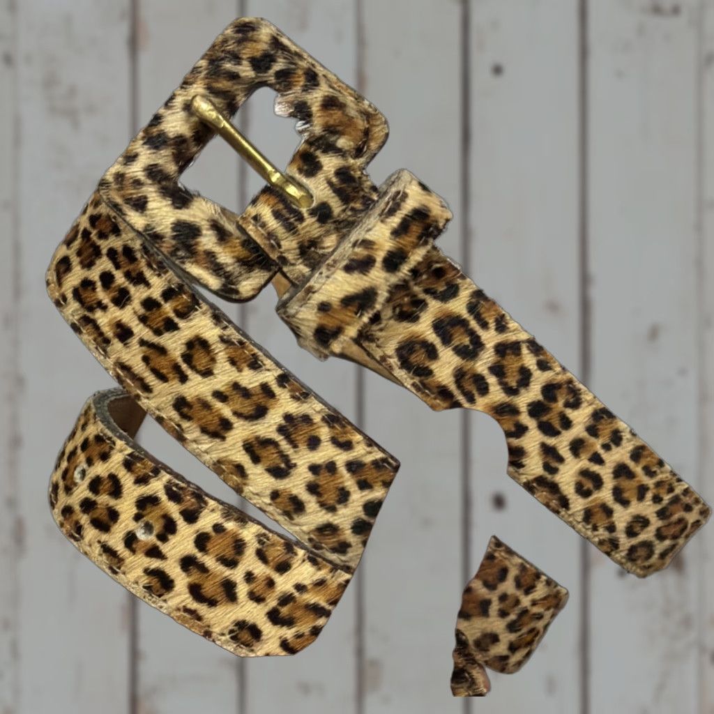 VINTAGE Express Belt Women Leopard Tan Brown Leather 1