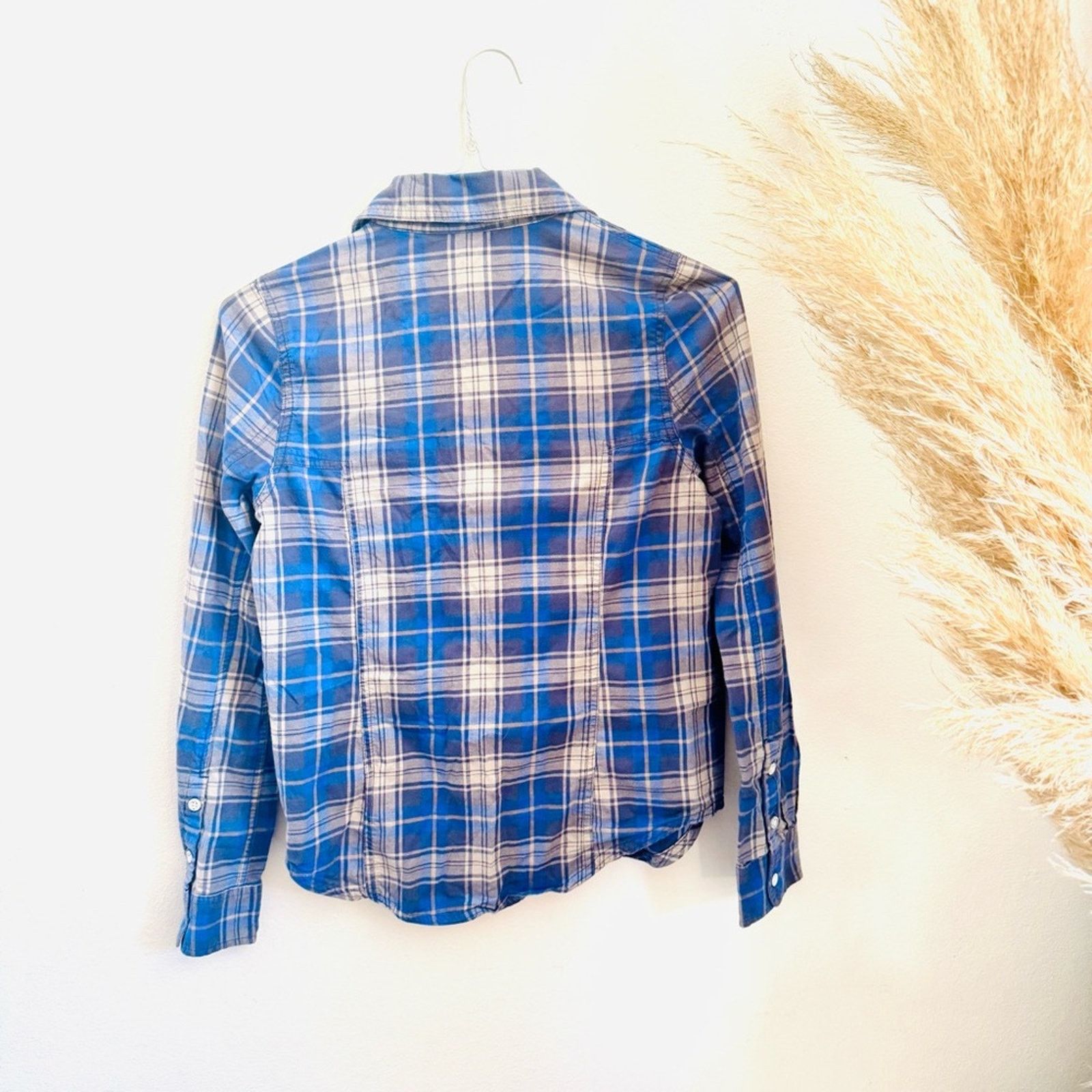 Quicksilver ROXY Blue White Grey Stripe Plaid Button Shirt Top Blouse S Size S / US 4 / IT 40 - 5 Thumbnail