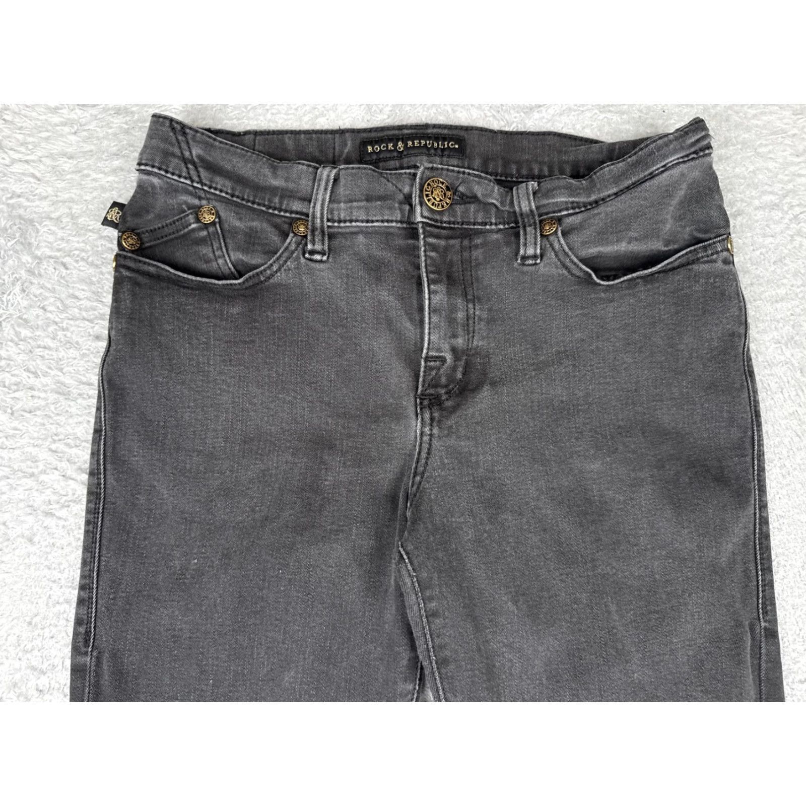 Vintage Rock & Republic Kendra Curvy Bootcut Jeans Womens 10 Gray Charcoal Wash 30x31 Denim Jeans Rock & Republic Kasandra Womens Size 32" / US 10 / IT 46 - 4 Thumbnail