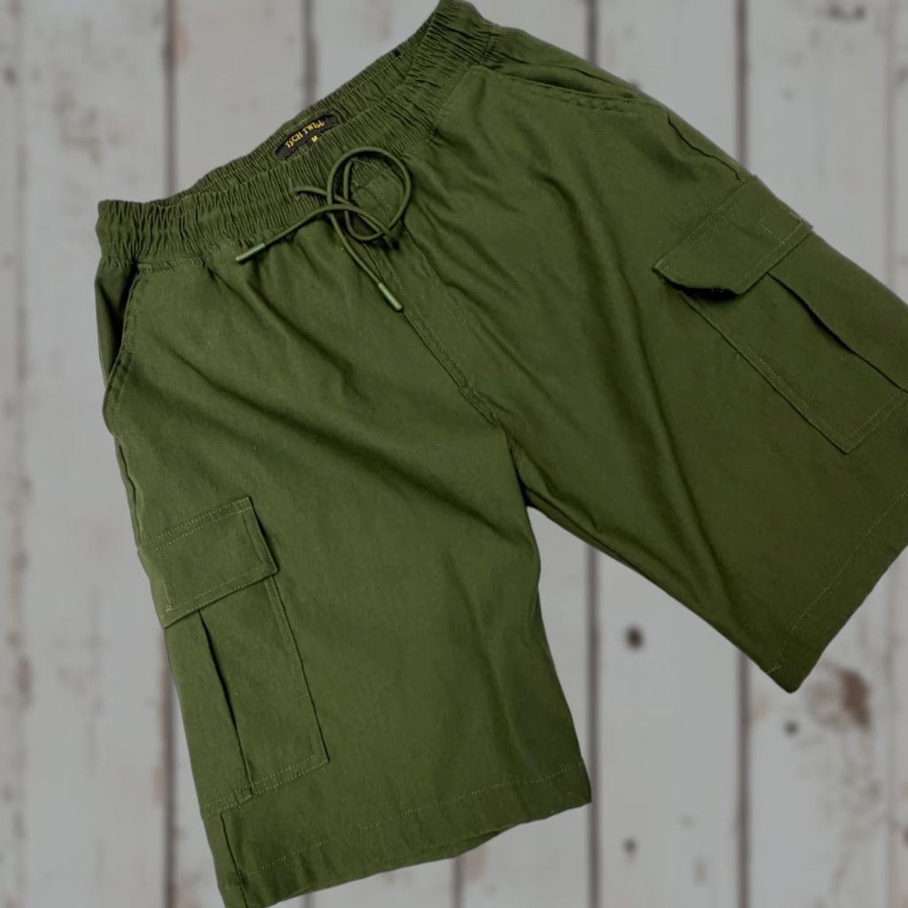 Vintage TECH TWILL Cargo Shorts Mens Medium Green Elastic Drawstring Pockets Casual Size US 31 - 1 Thumbnail