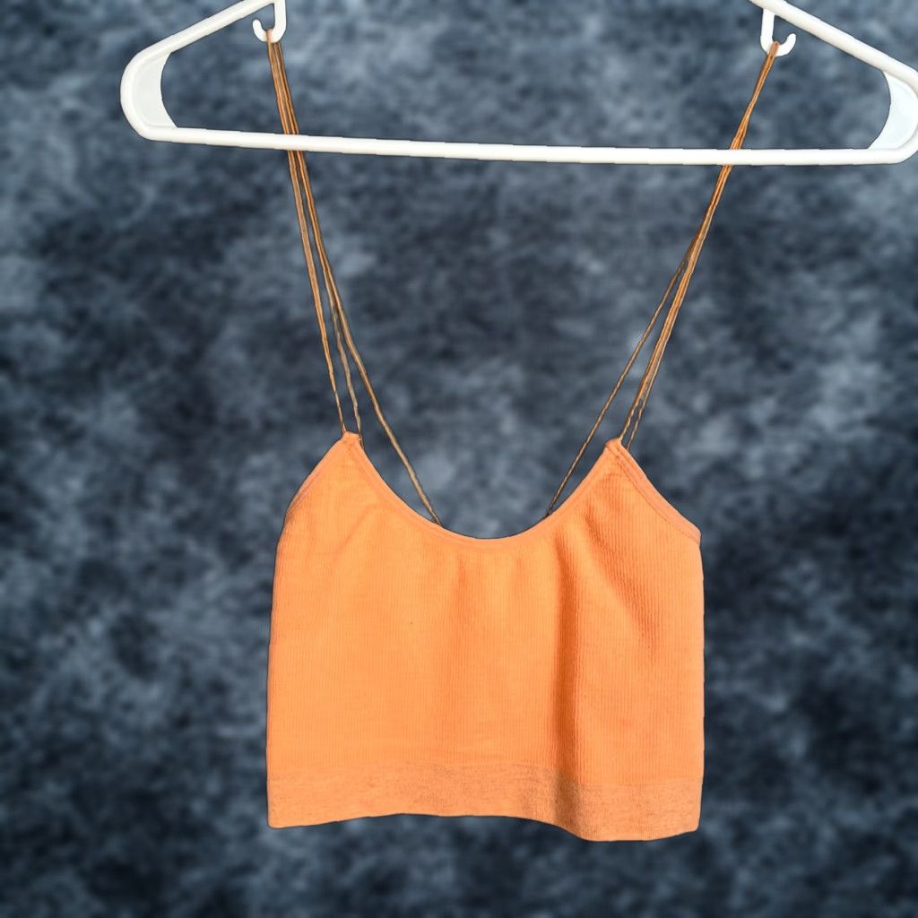 Vintage Out From Under Orange Ribbed Crop Top With Double Straps Womens Small Tank Cropped Cotton Sleeveless Size S / US 4 / IT 40 - 1 Thumbnail