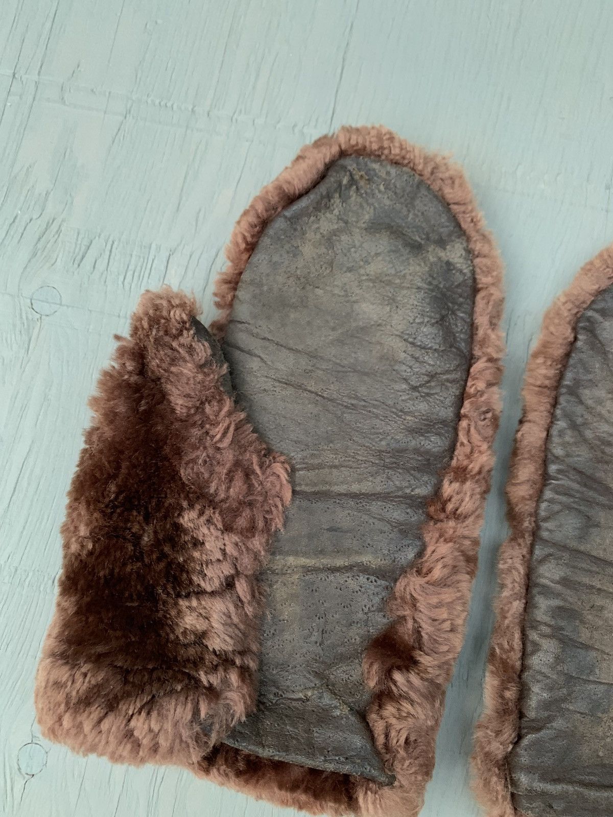 Genuine Leather × Vintage Vintage Fur Mittens Antique Sheared Beaver Bear Gauntlets 40 Size ONE SIZE - 6 Thumbnail