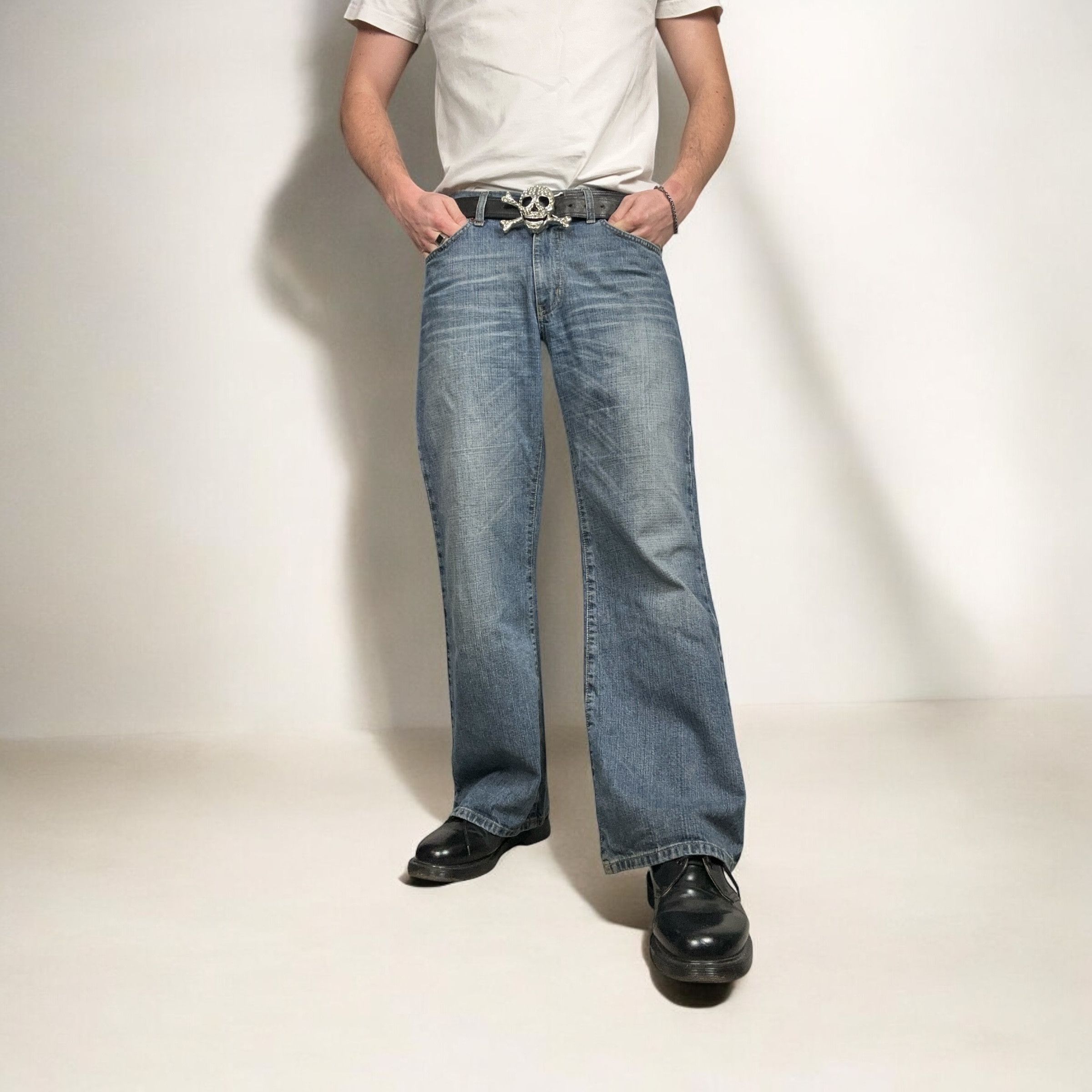 Japanese Brand × Vintage Vintage y2k Baggy Flare Denim Pants Jeans Bootcut Mudwash Size US 31 - 1 Thumbnail