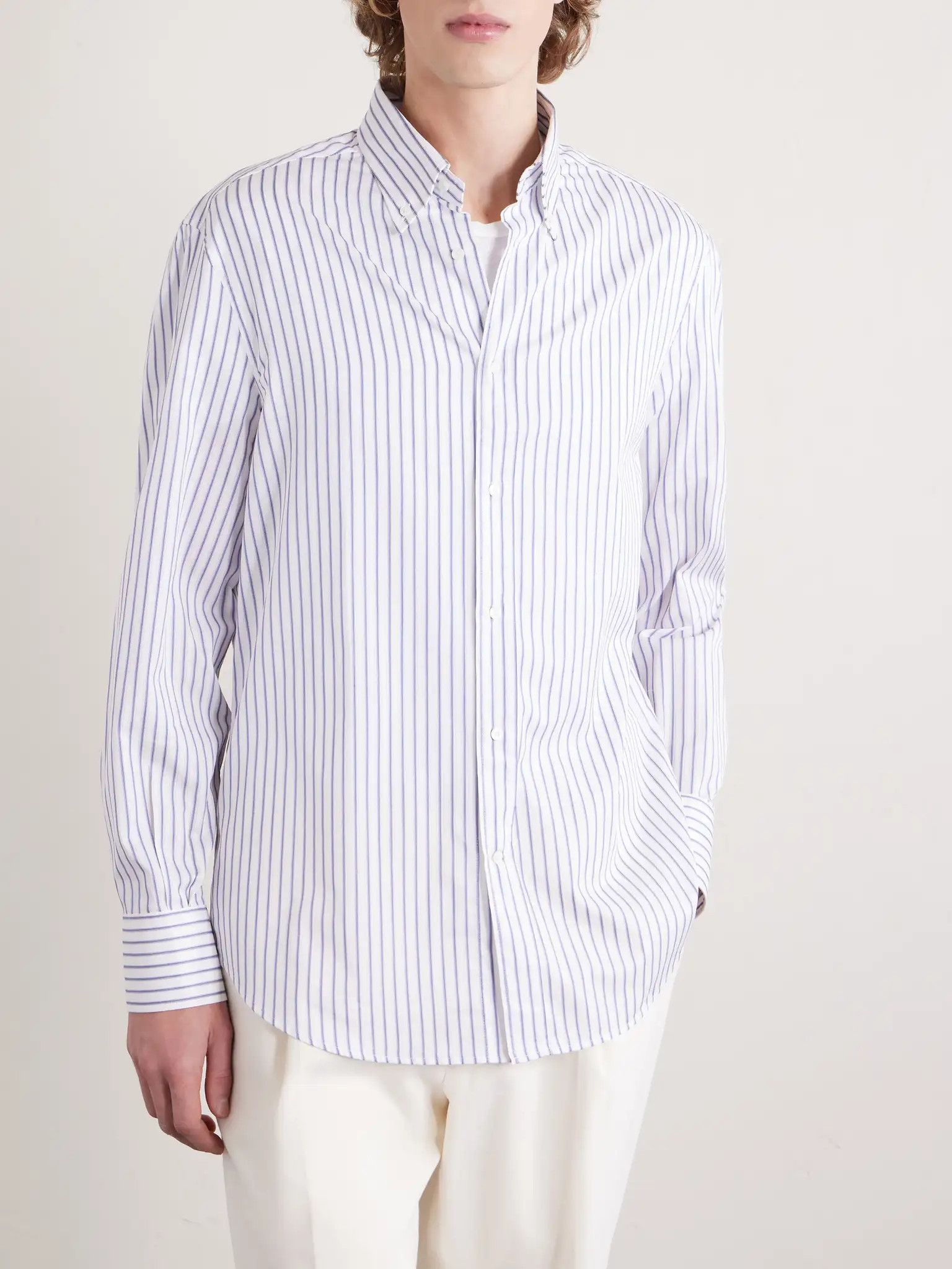 Brunello Cucinelli o1y0526 Striped Shirt in White Size US M / EU 48-50 / 2 - 2 Thumbnail