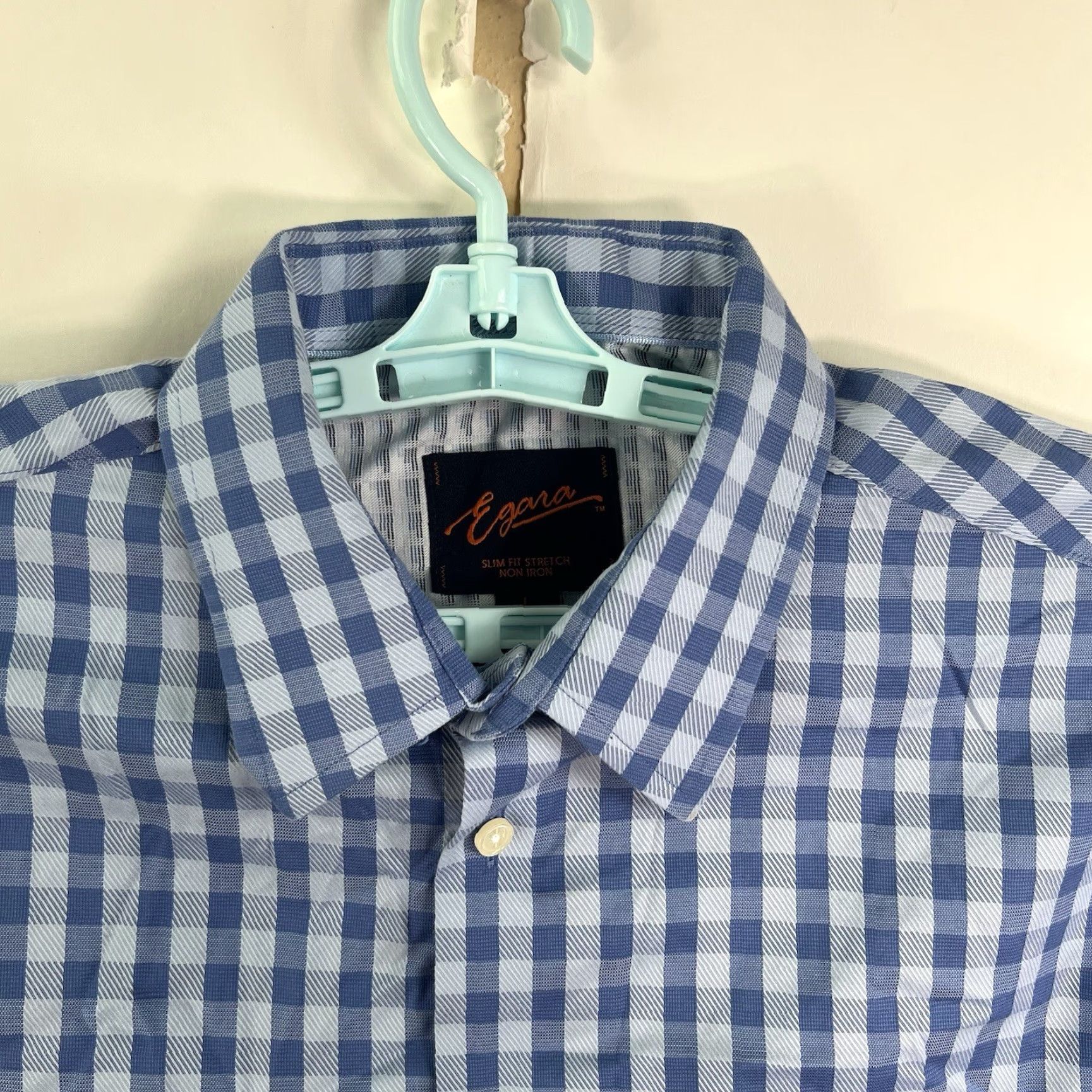 Egara Egara Shirt Mens L Blue Slim Button-Up Check Long Sleeve Size US L / EU 52-54 / 3 - 4 Thumbnail
