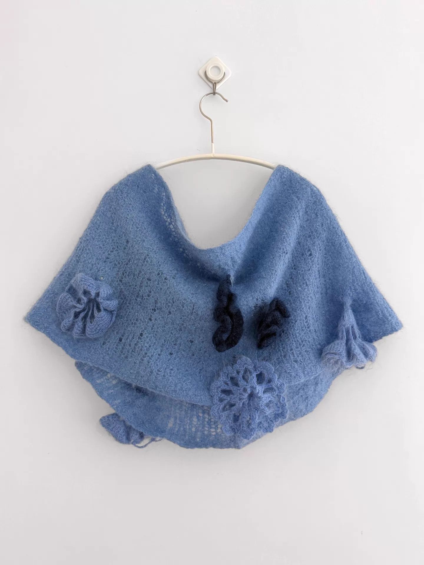 Comme des Garcons CDG Sky Blue Light Knit Draped Flower Wool Shawl Size ONE SIZE - 4 Thumbnail