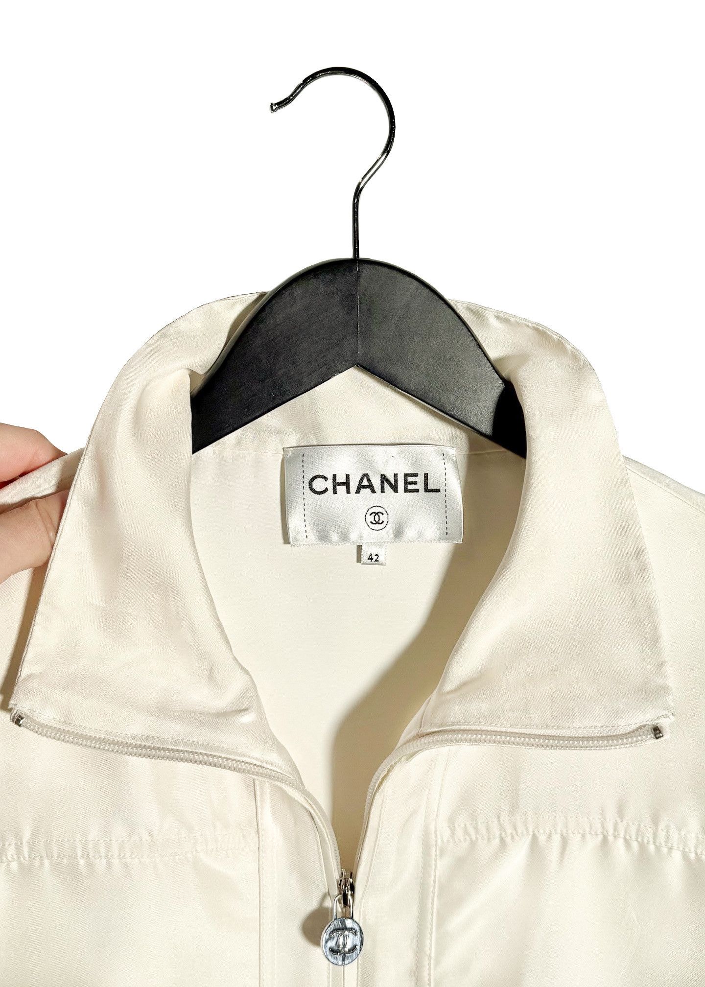 Chanel Chanel Ivory Satin Bomber Jacket Size M / US 6-8 / IT 42-44 - 3 Thumbnail