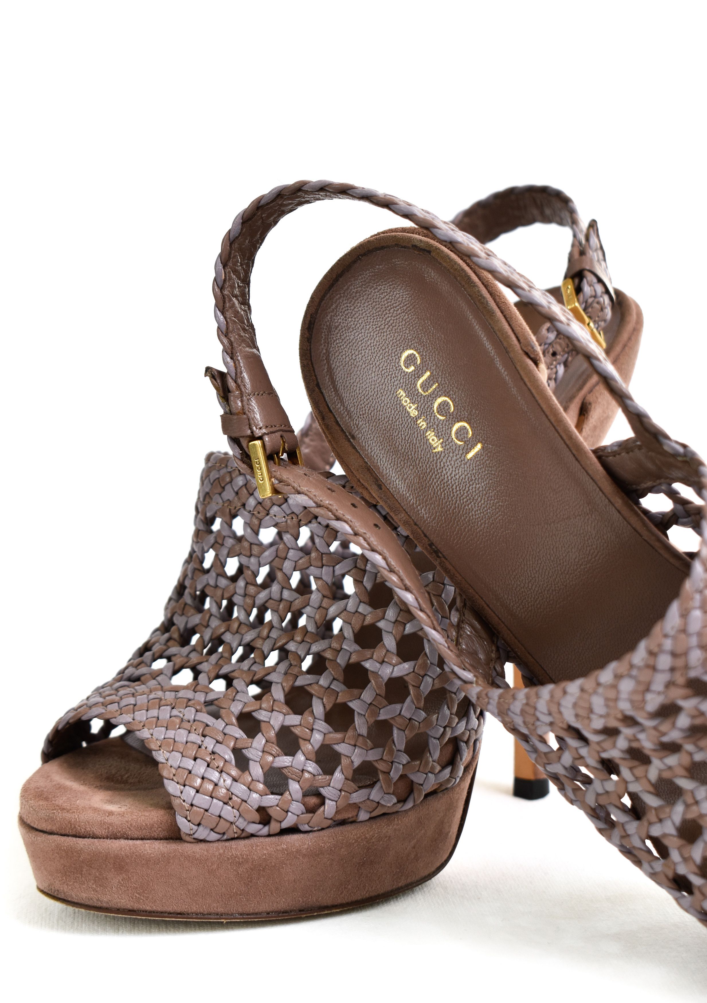 Gucci Leather Suede GUCCI Alhambra Woven Platform Sandal Heels Size US 5 / IT 35 - 9 Thumbnail
