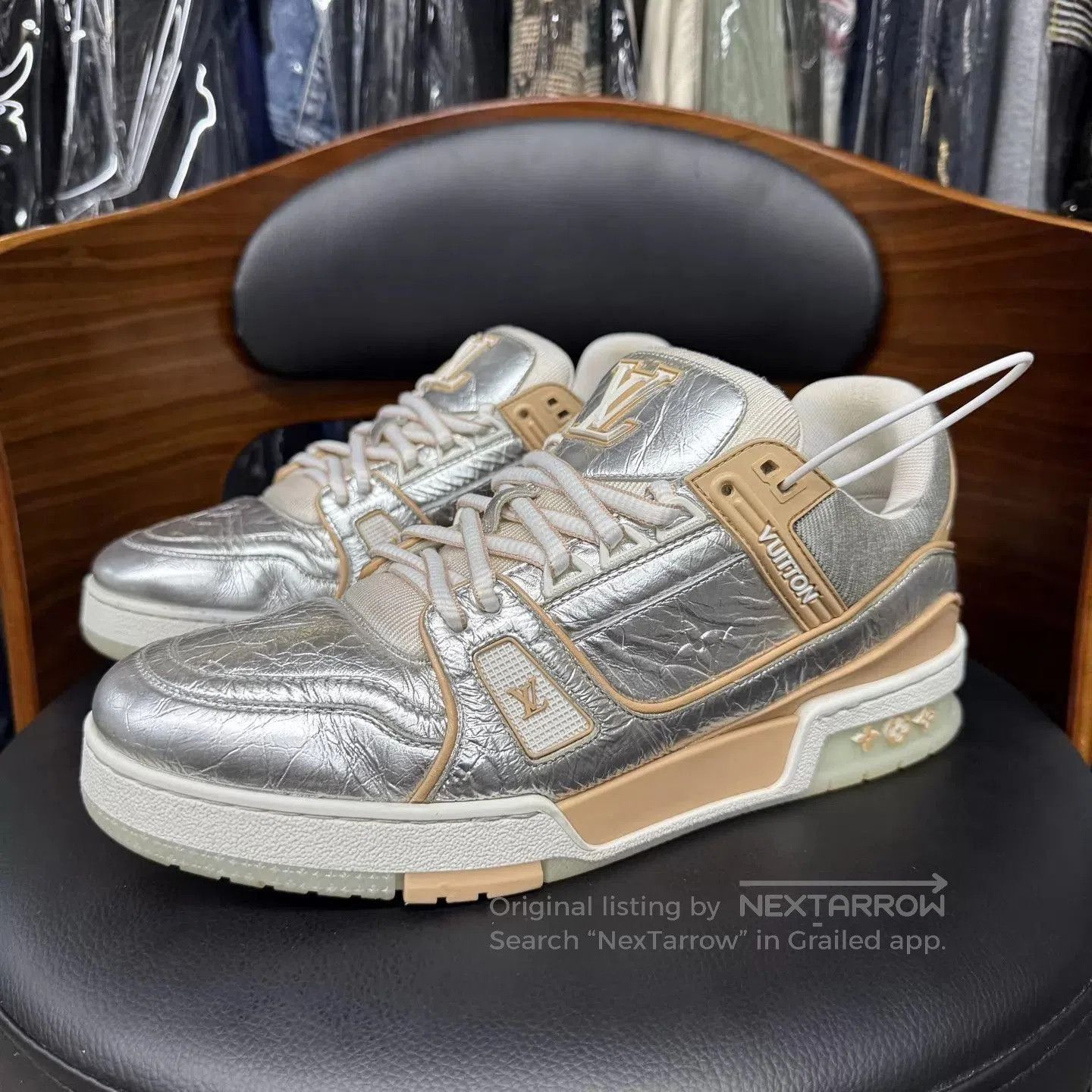 Louis Vuitton Silver Low-Top Sneakers Size 8. Size US 8 / EU 41 - 1 Thumbnail