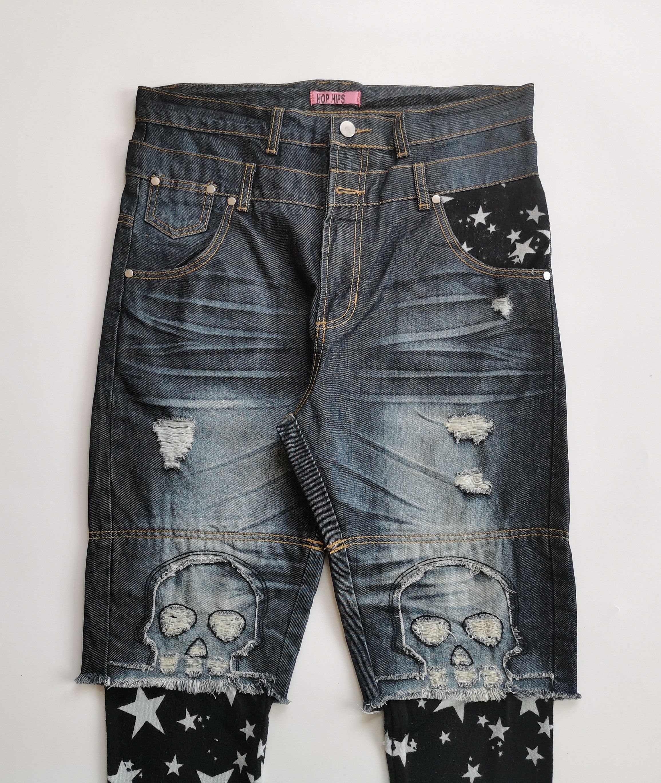 Sex Pot ReVeNGe Archive Punk Distressed DoubleWaist Jeans Skull Cutout Size US 33 - 3 Thumbnail