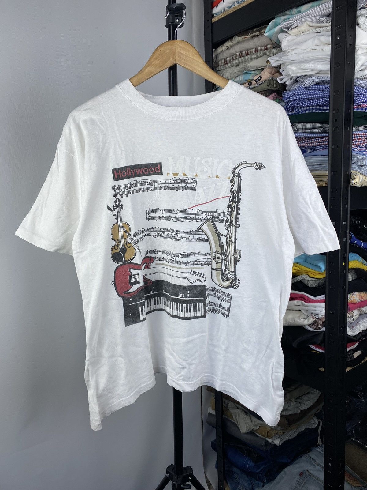 Band Tees × Vintage 90s🔥Hollywood Music Jazz Rhythm Blues White Tee Size US L / EU 52-54 / 3 - 1 Thumbnail