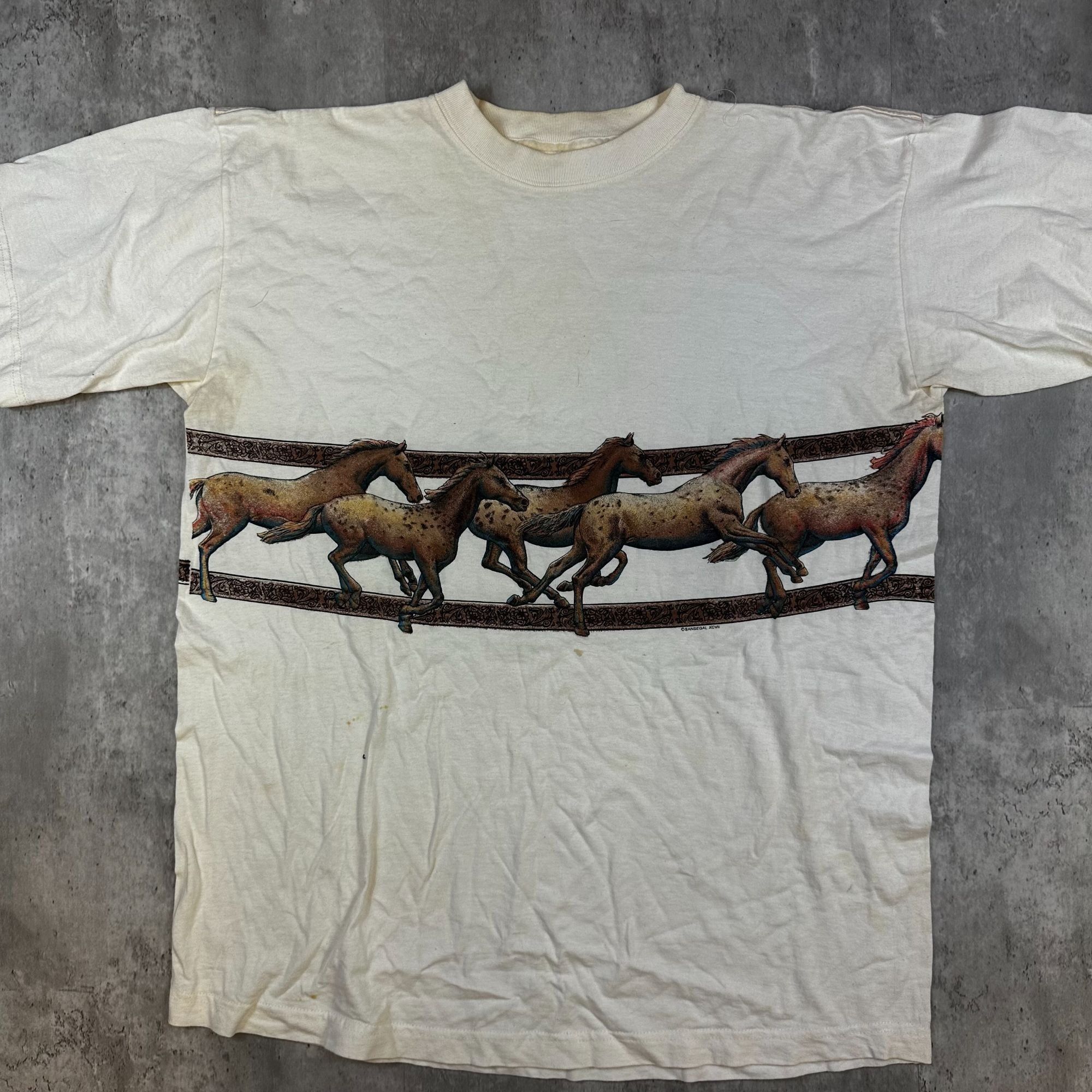 Vintage Vintage SanSegal Sportswear Horse Graphic T-Shirt XL 100% Co Size US XL / EU 56 / 4 - 1 Thumbnail