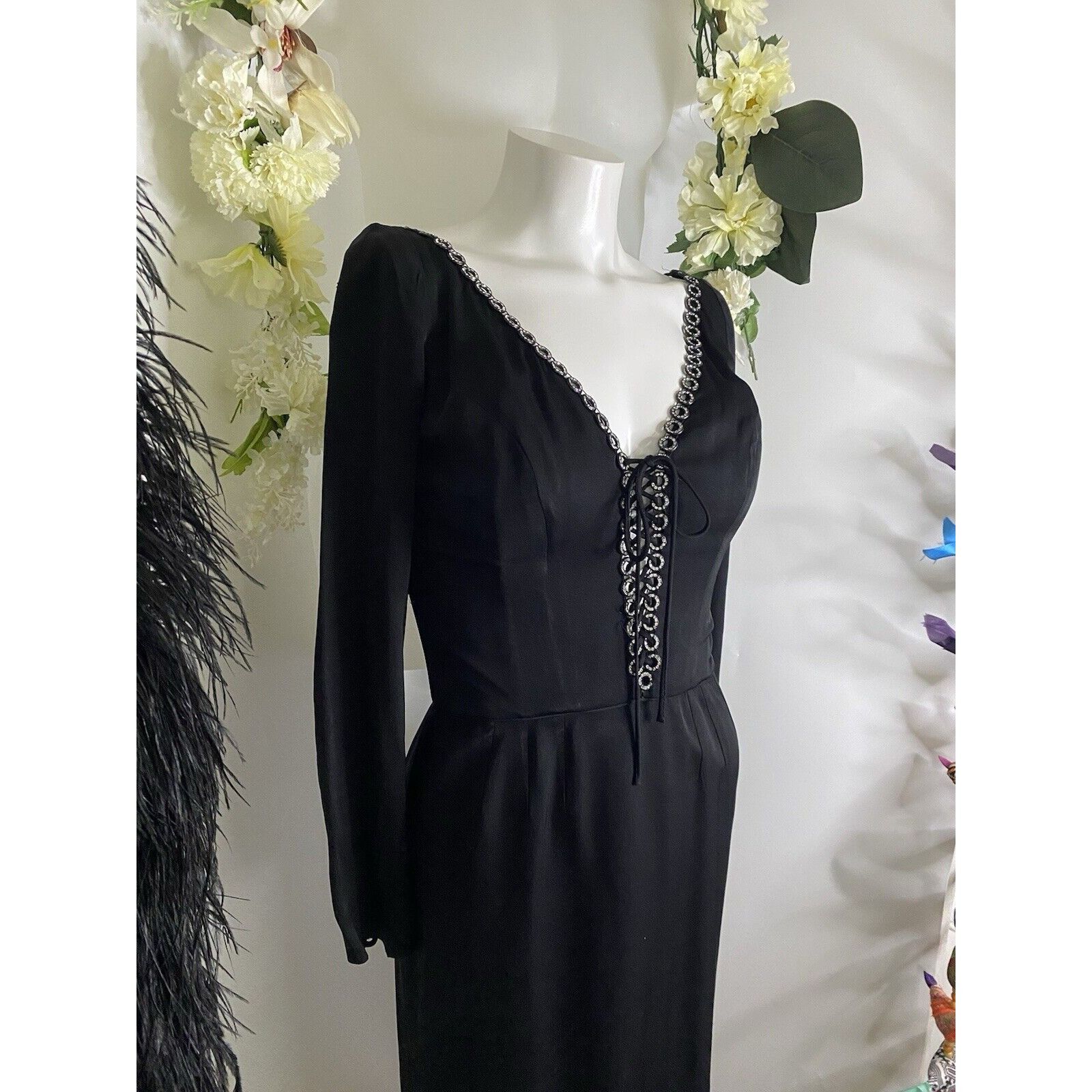 Vintage Vintage 1970s Jack Hartley Miami Black Corset Cocktail Midi Size XS / US 0-2 / IT 36-38 - 21 Thumbnail