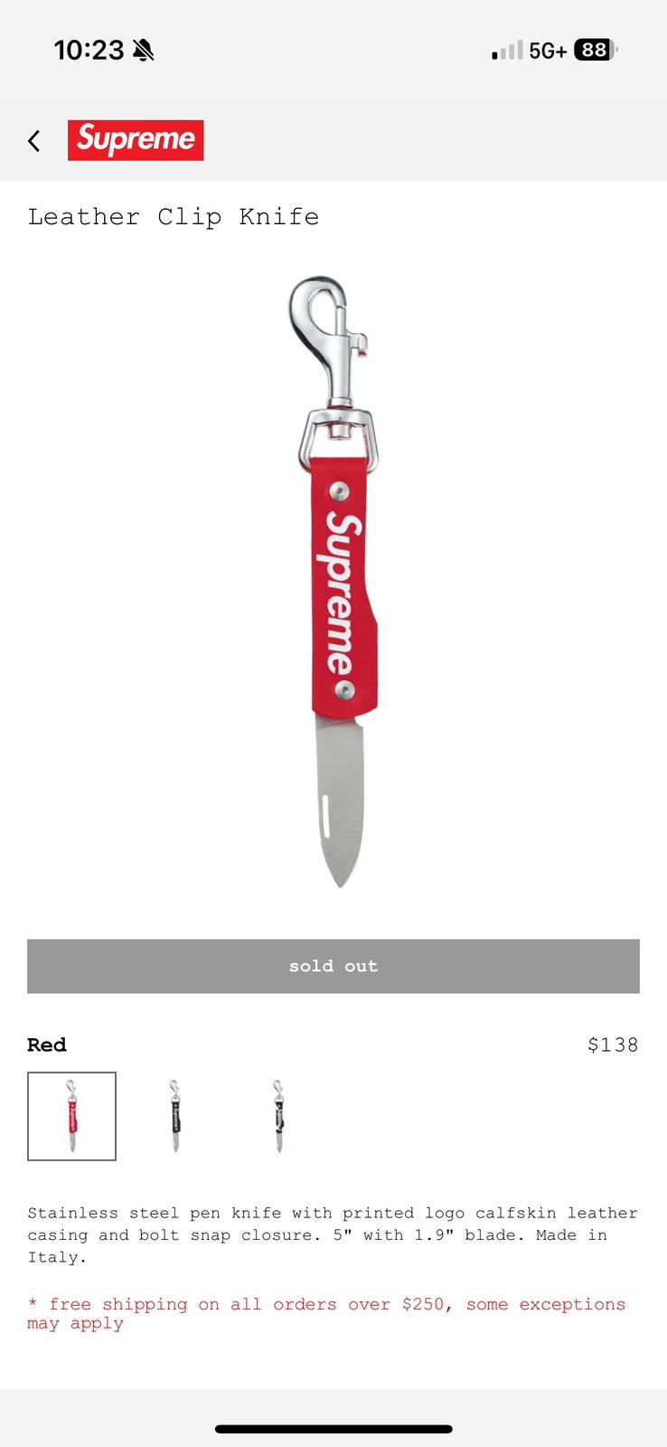 Supreme Supreme Red Leather Clip Knife | Grailed