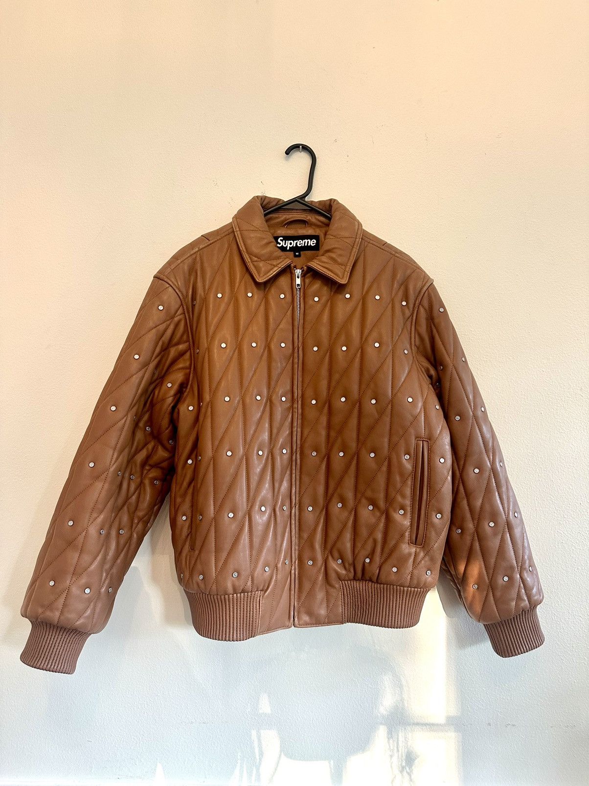 Supreme Supreme Studded Quilted Brown Leather Jacket | Grailed