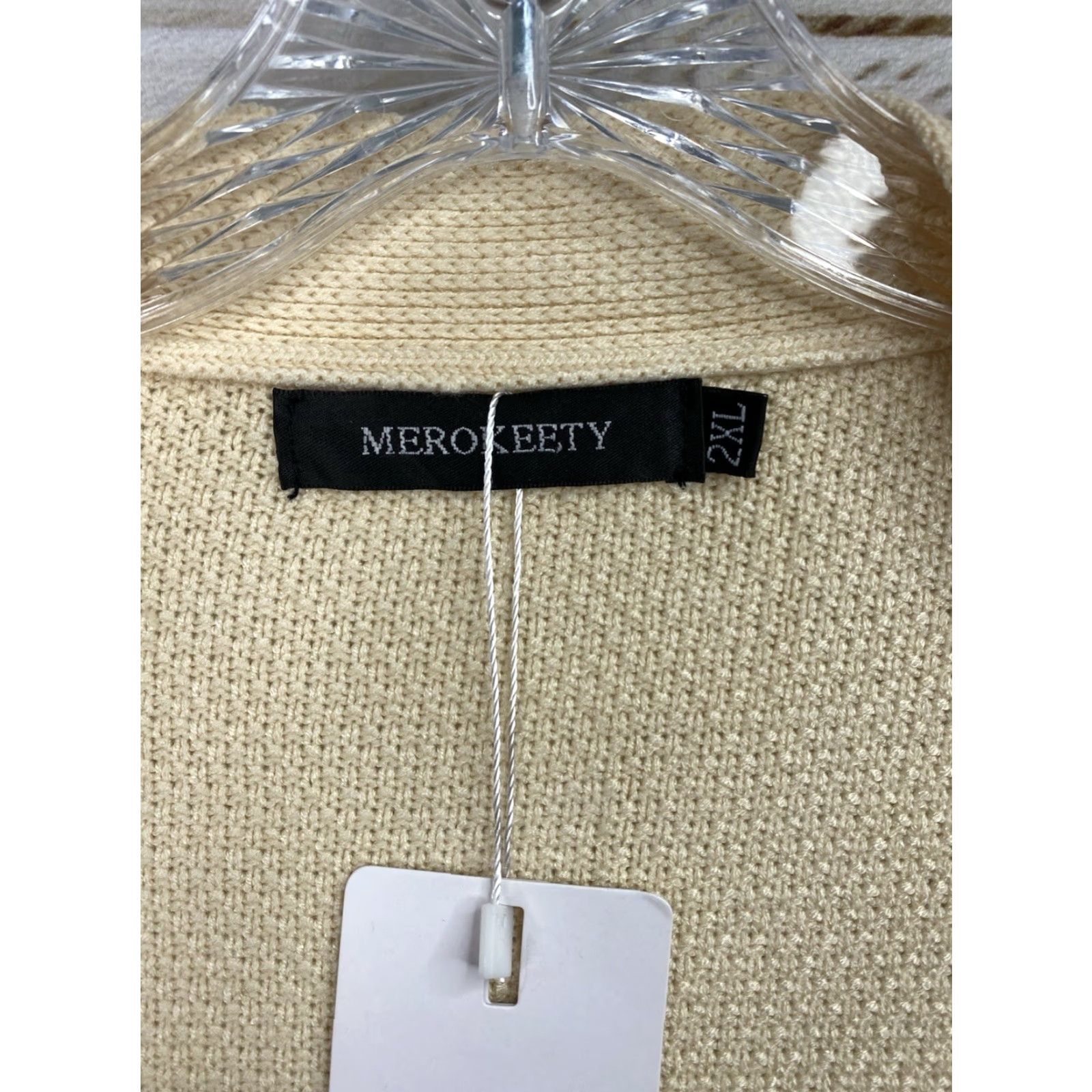 Vintage Merokeety Cardigan 2XL Yellow Waffle Knit Long Sleeve Pockets V-Neck Sweater Women Winter NWT Size XXL / US 16-18 / IT 52-54 - 3 Thumbnail