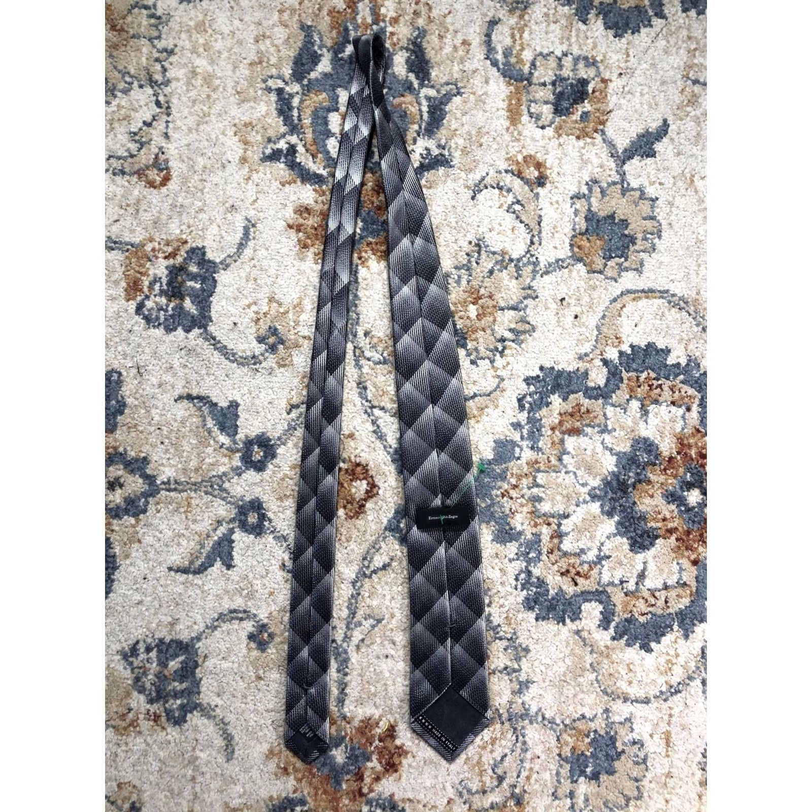 Ermenegildo Zegna Ermenegildo Zegna Tie Mens One Size Gray Plaid Silk Jacquard Made In Italy Size ONE SIZE - 4 Thumbnail