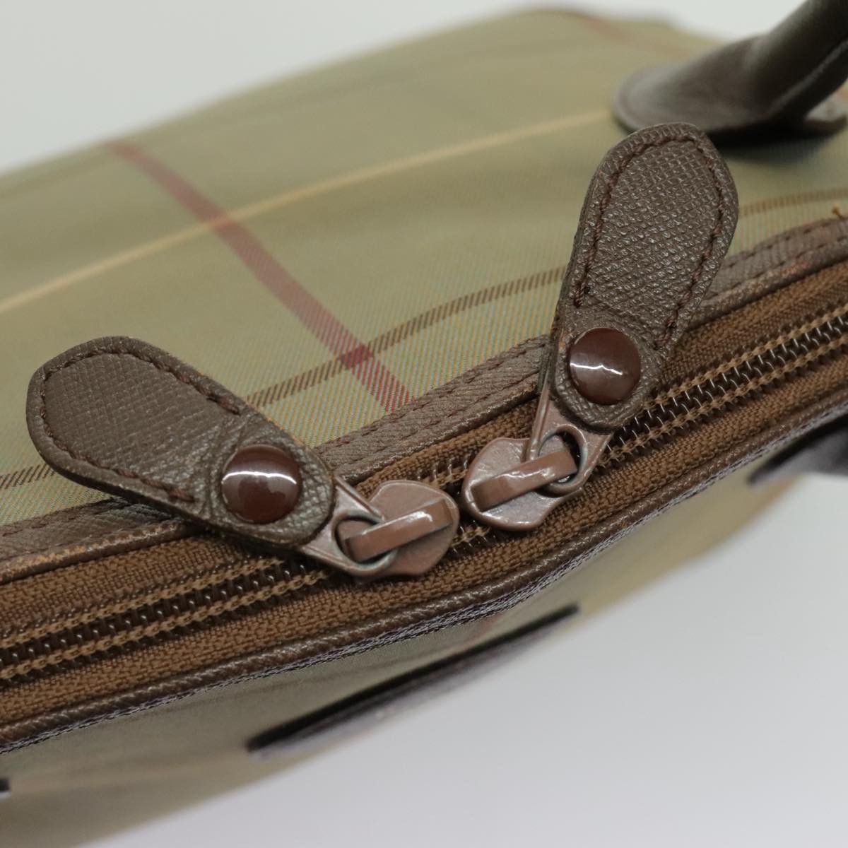 Burberry Nova Check Hand Bag Canvas Leather Brown Gold