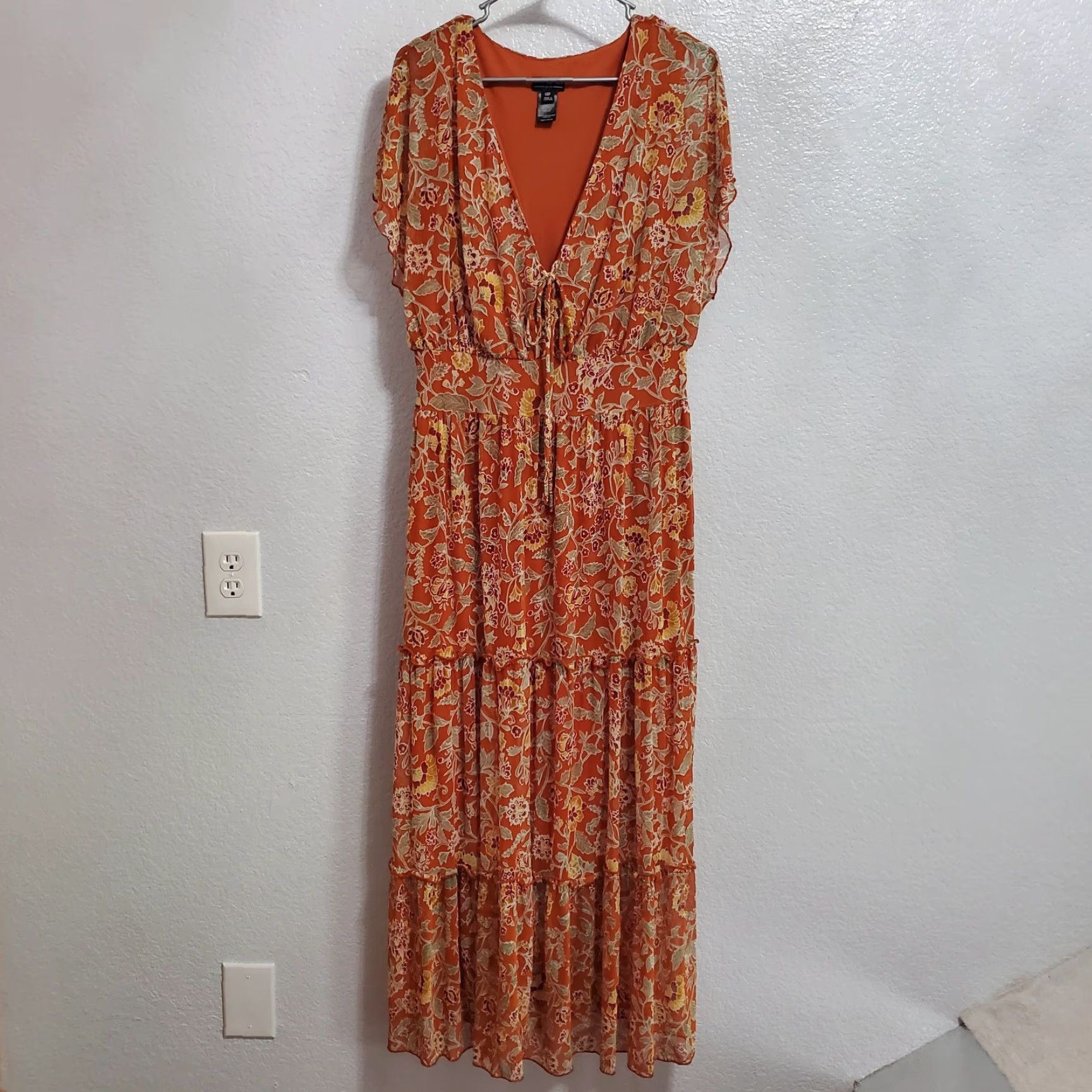 Vintage VINTAGE Kate & Lily Dress Women 14P Orange Floral Maxi Tiered Flowy Western Boho Size XL / US 12-14 / IT 48-50 - 2 Thumbnail