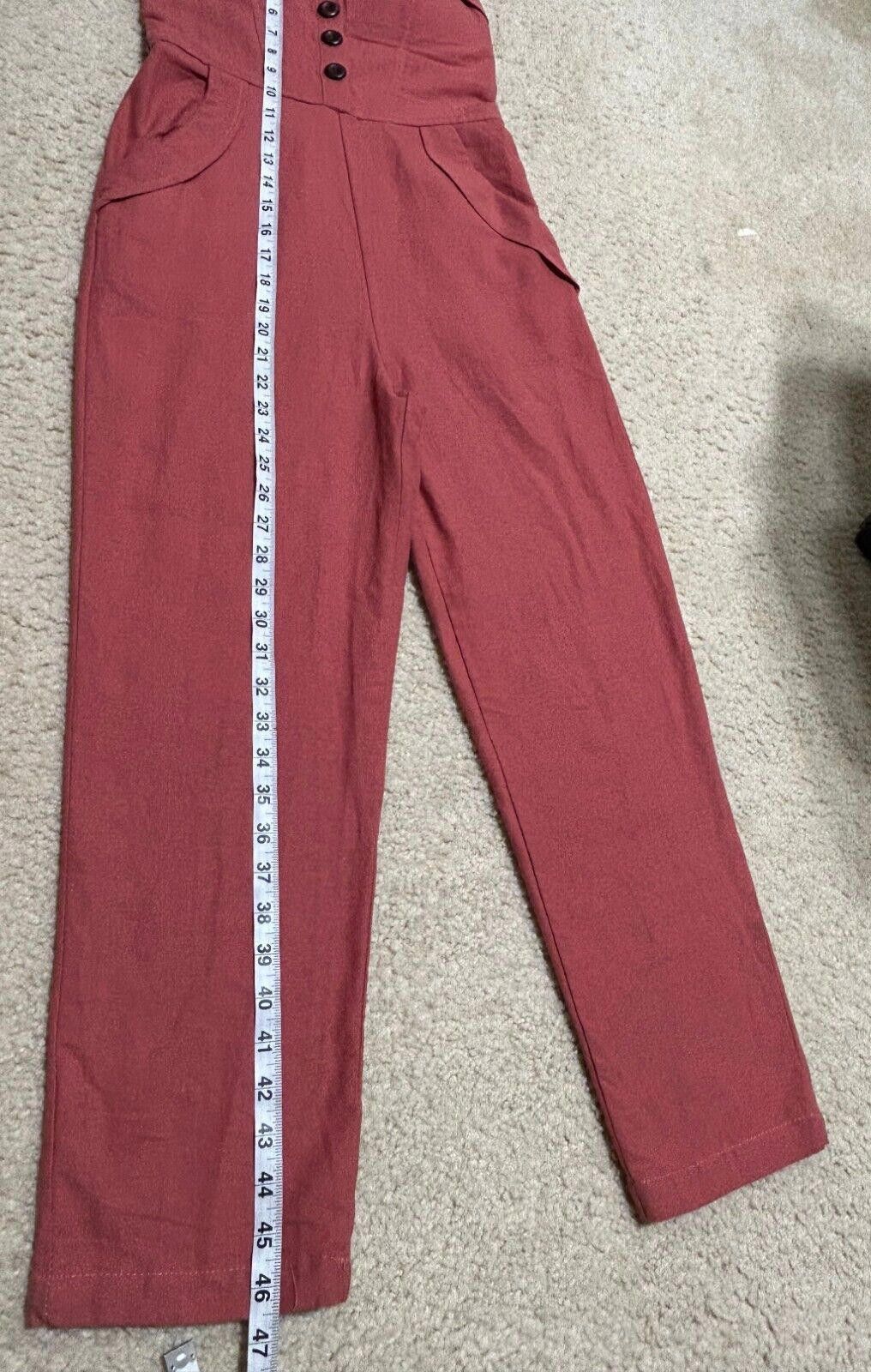Designer Mind Code Rust Button-Front Jumpsuit with Pockets - Size S Size 28" / US 6 / IT 42 - 5 Thumbnail