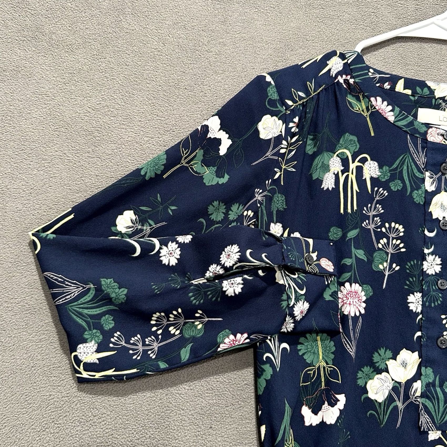 Loft LOFT Dress Womens XS Navy Blue Floral Print Midi Button Front Long Sleeve Belted Size XS / US 0-2 / IT 36-38 - 7 Thumbnail