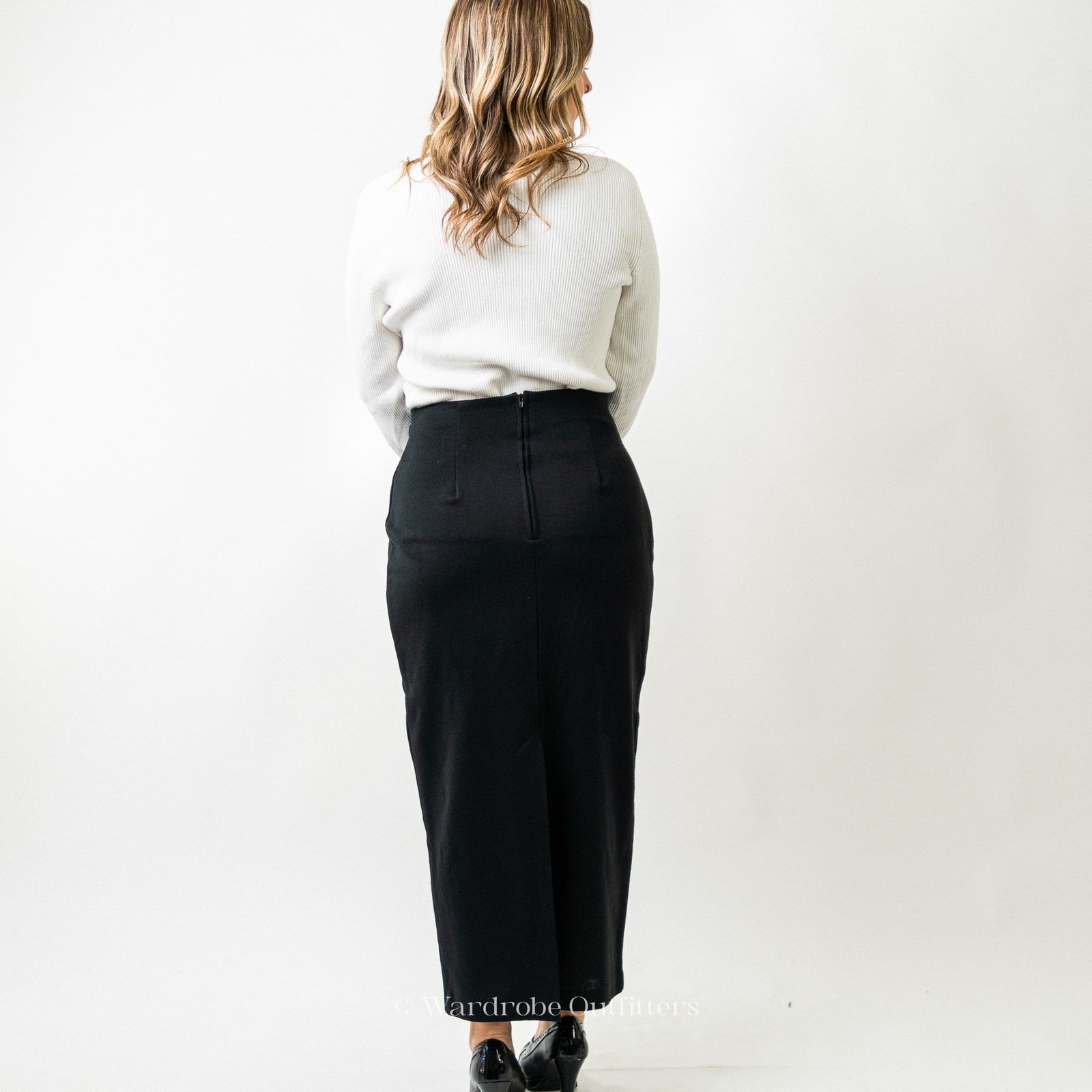 Vintage Vintage 80s Black Full Length Maxi Pencil Skirt Size 29" - 4 Thumbnail