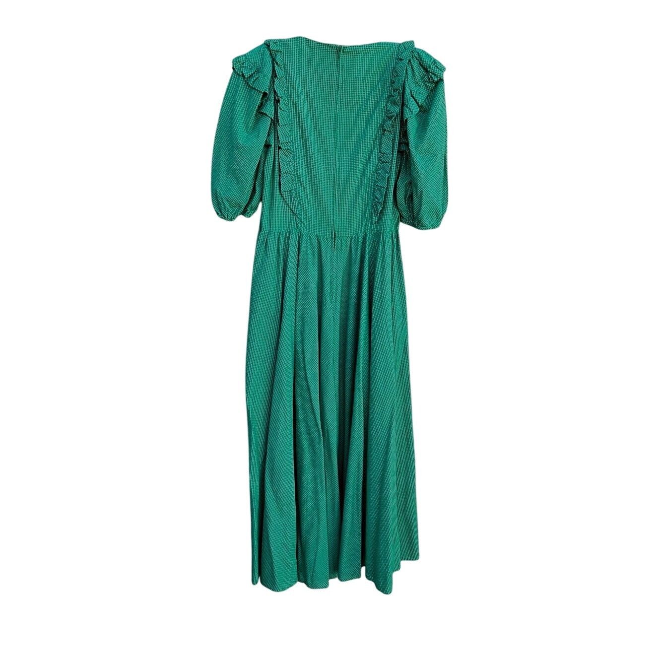 Vintage 1980s Belle France Kelly Green Prairie Dress Cotton Ruffle M Size S / US 4 / IT 40 - 5 Thumbnail