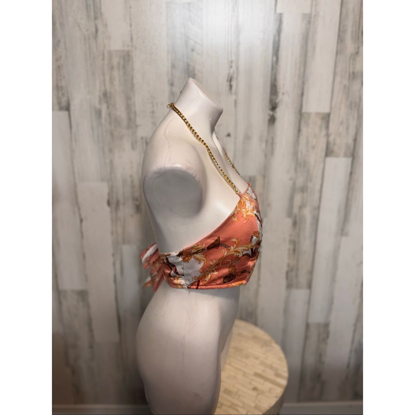 Other Penelope Boutique Satin Chain Halter Crop Top Pink Baroque Scarf Tie Back – Size M Size M / US 6-8 / IT 42-44 - 5 Thumbnail
