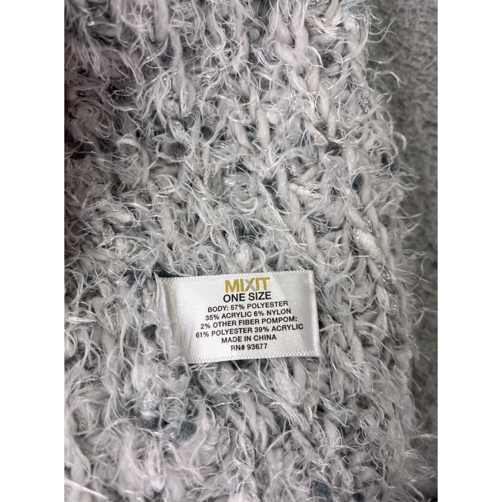 Vintage Mixit Beanie Womens One Size Light Gray Knit Acrylic Blend Fuzzy Ski Pom Hat Beanie Womens Winter Light Gray Ski Womens Size ONE SIZE - 7 Thumbnail