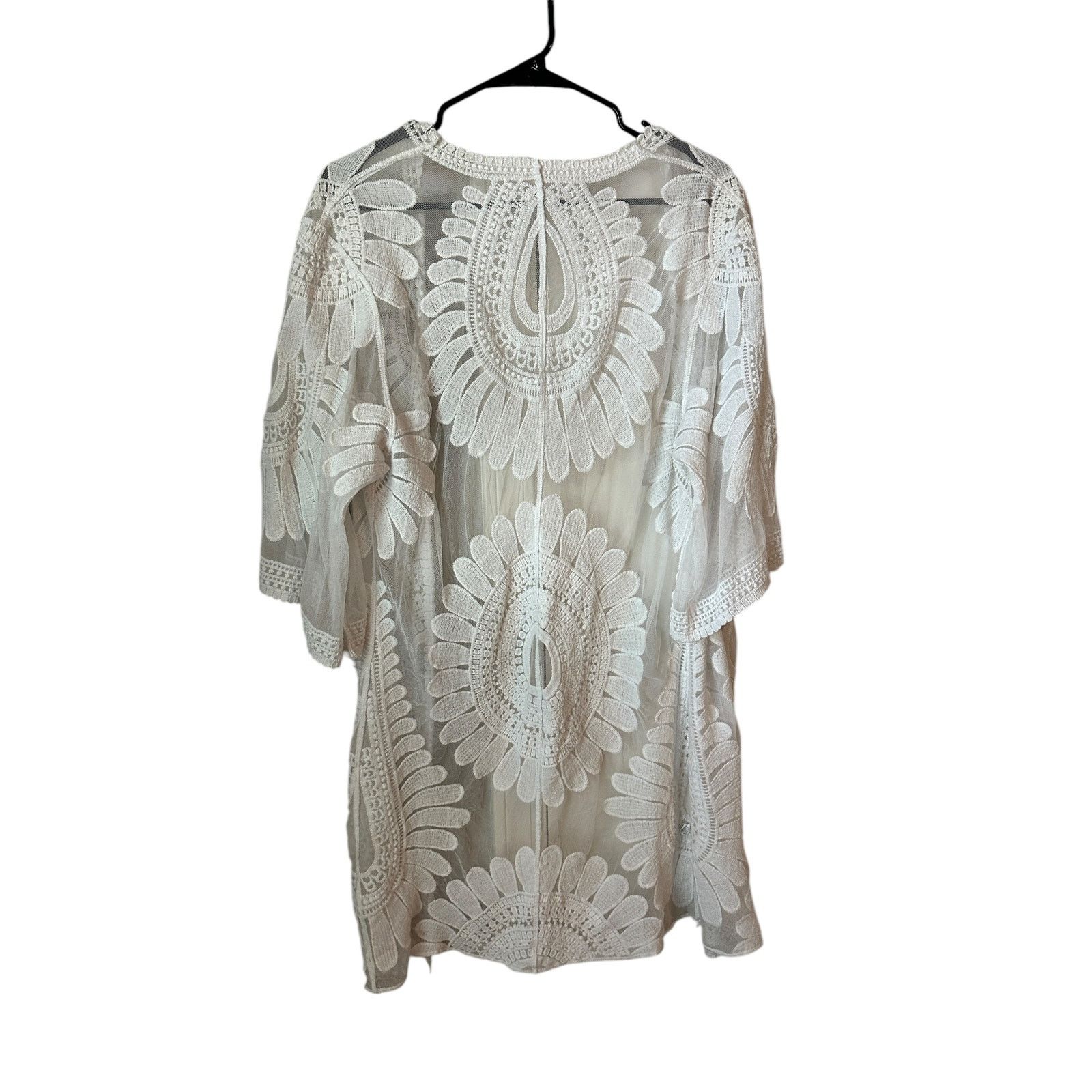 Other White Floral Long Sleeve Swimsuit Cover Up Long Kimono Size ONE SIZE - 6 Thumbnail