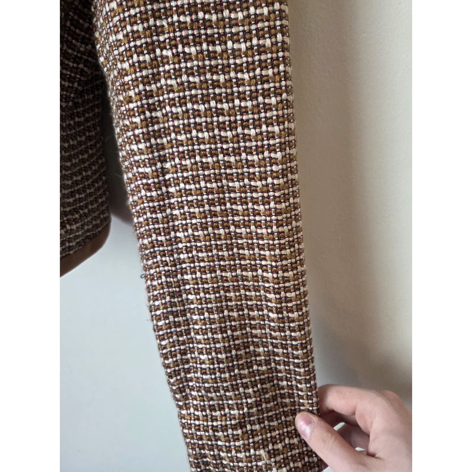 Ellen Tracy Ellen Tracy Blazer Jacket Brown Cream Checkered Tweed Full Zip Wool Regular M Womens Size M / US 6-8 / IT 42-44 - 6 Thumbnail