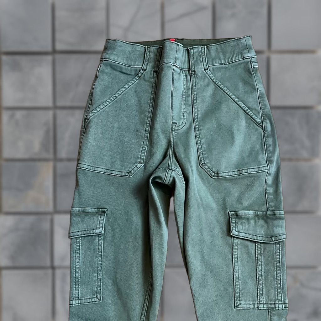 Spanx SPANX Pants Womens Small Stretch Twill Cargo Jogger Green High Rise Tapered Leg Womens S Green Cargo Pants Regular Size S Size 28" / US 6 / IT 42 - 1 Thumbnail