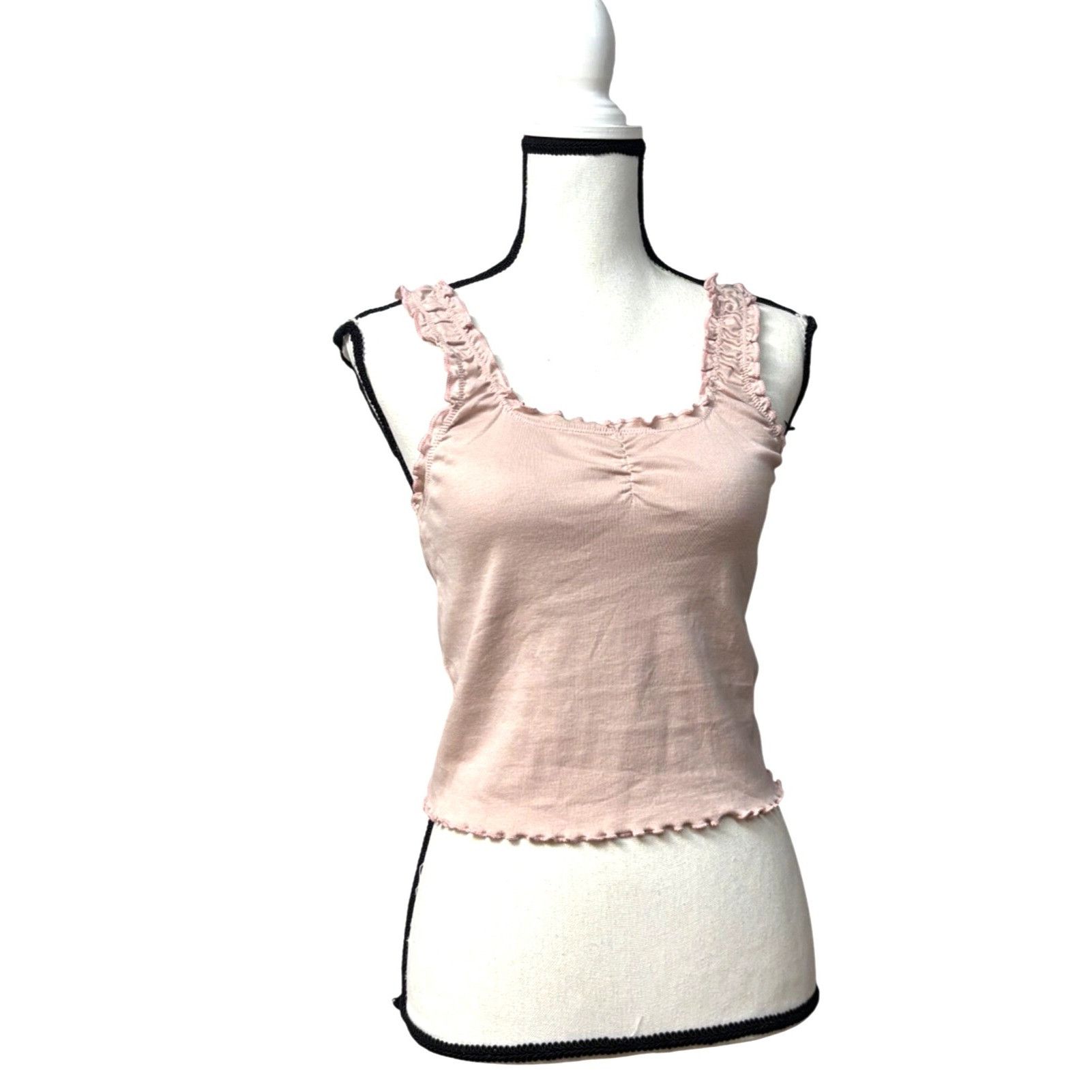 Topshop Topshop Ruffled Straps Ruched Front Lettuce-Edge Tank Top, D Size L / US 10 / IT 46 - 1 Thumbnail