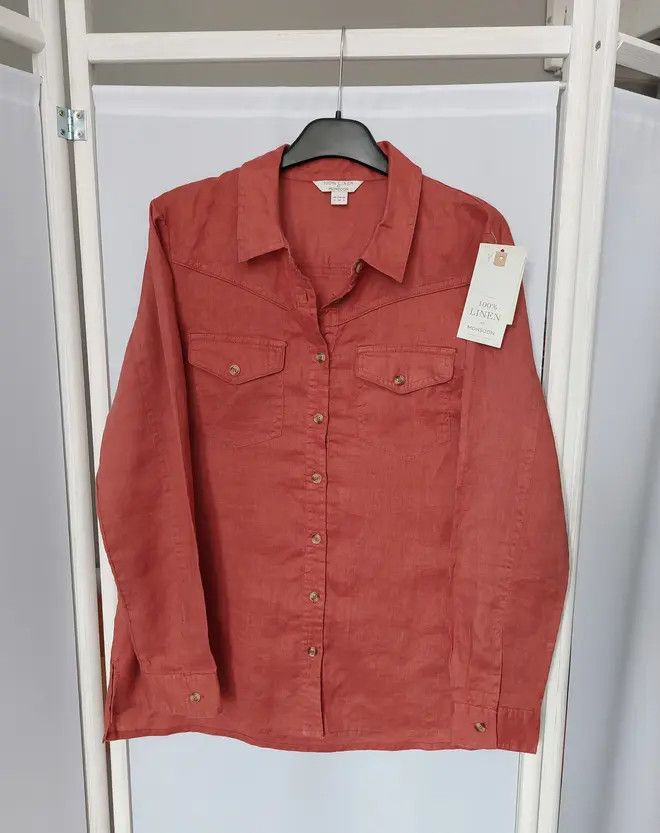 image of 100% Linen Shirt Rust Luxury Classy Vintage Unique, Women's (Size Small)