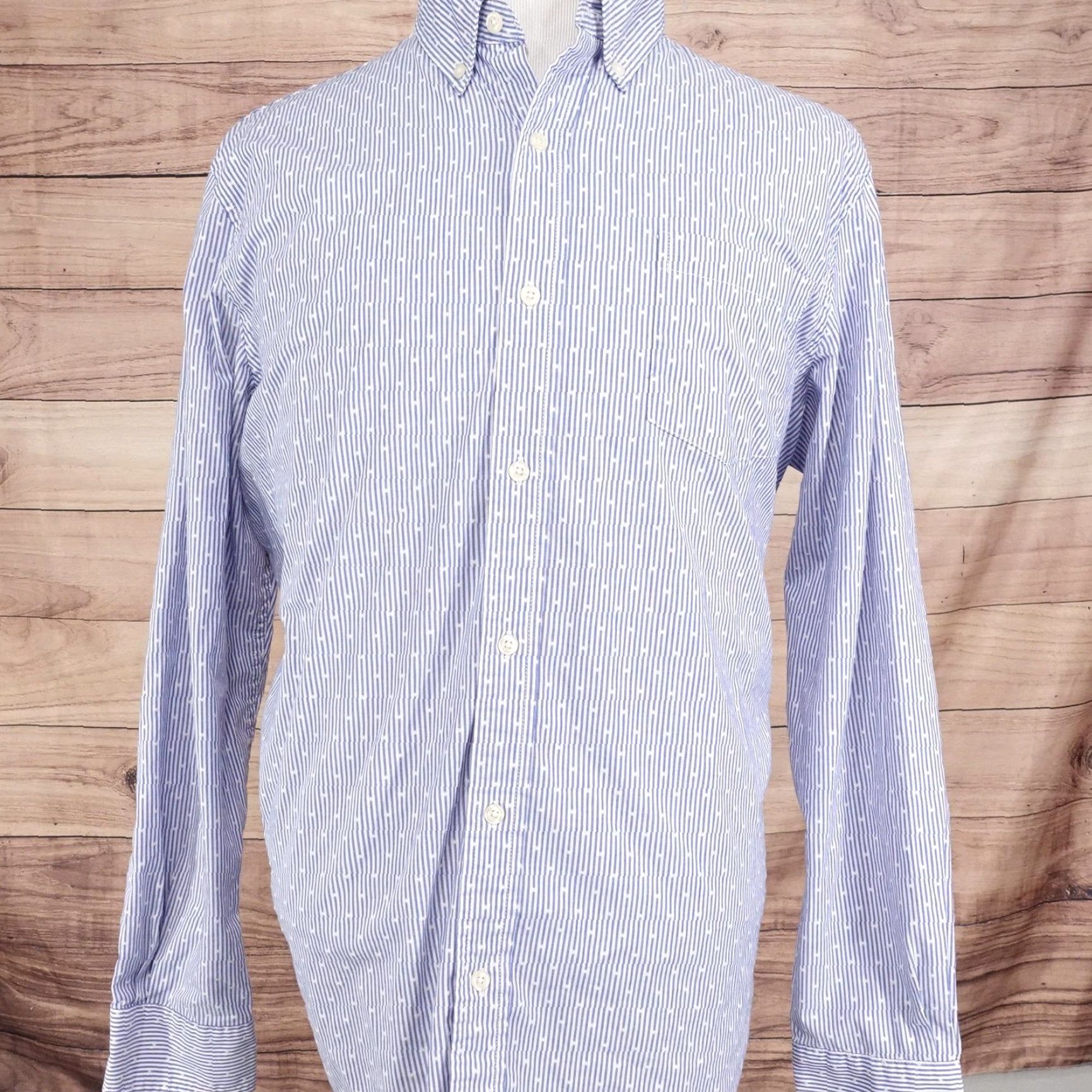 Chaps Chaps Shirt Mens XL Blue Stripe Long Sleeve Button-Down Stretch Easy Care Casual Size US XL / EU 56 / 4 - 3 Thumbnail