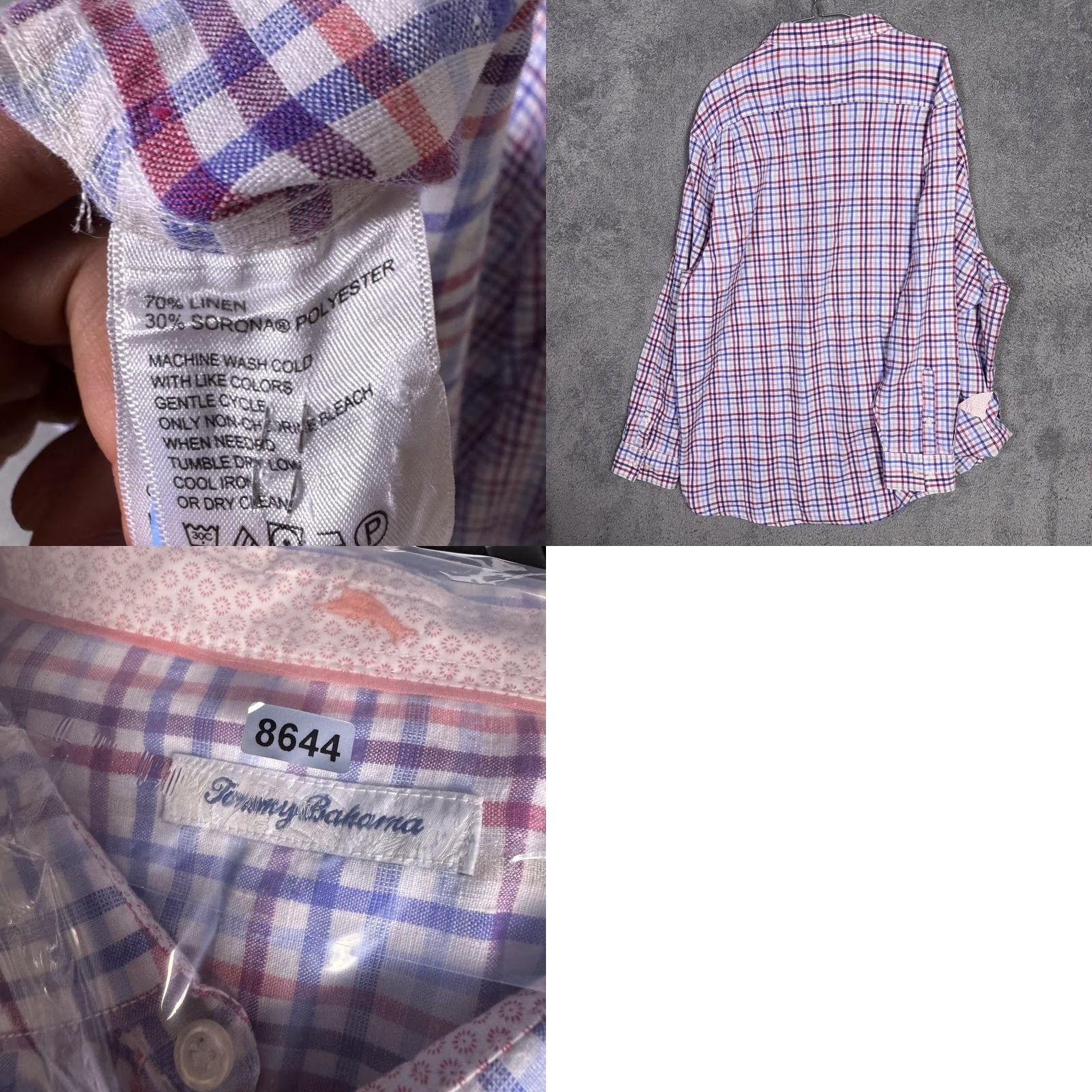 Tommy Bahama Tommy Bahama Shirt Mens 3XL XXXL Linen Flip Cuff Blue Check L/S Size US XXL / EU 58 / 5 - 8 Thumbnail